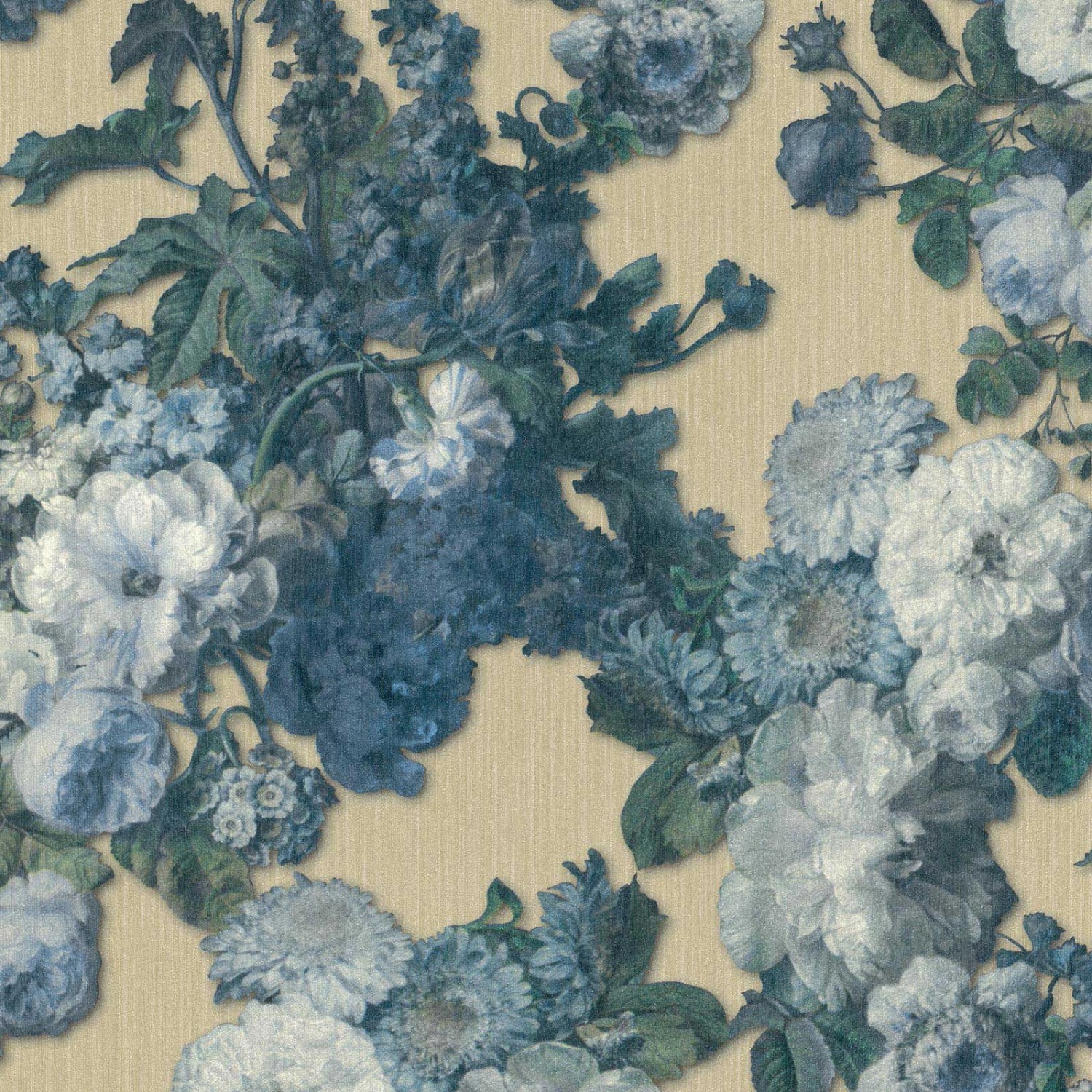 Bricoflor Vlies Blumentapete Romantisch Florale Tapete in Blau Gold für Ess günstig online kaufen