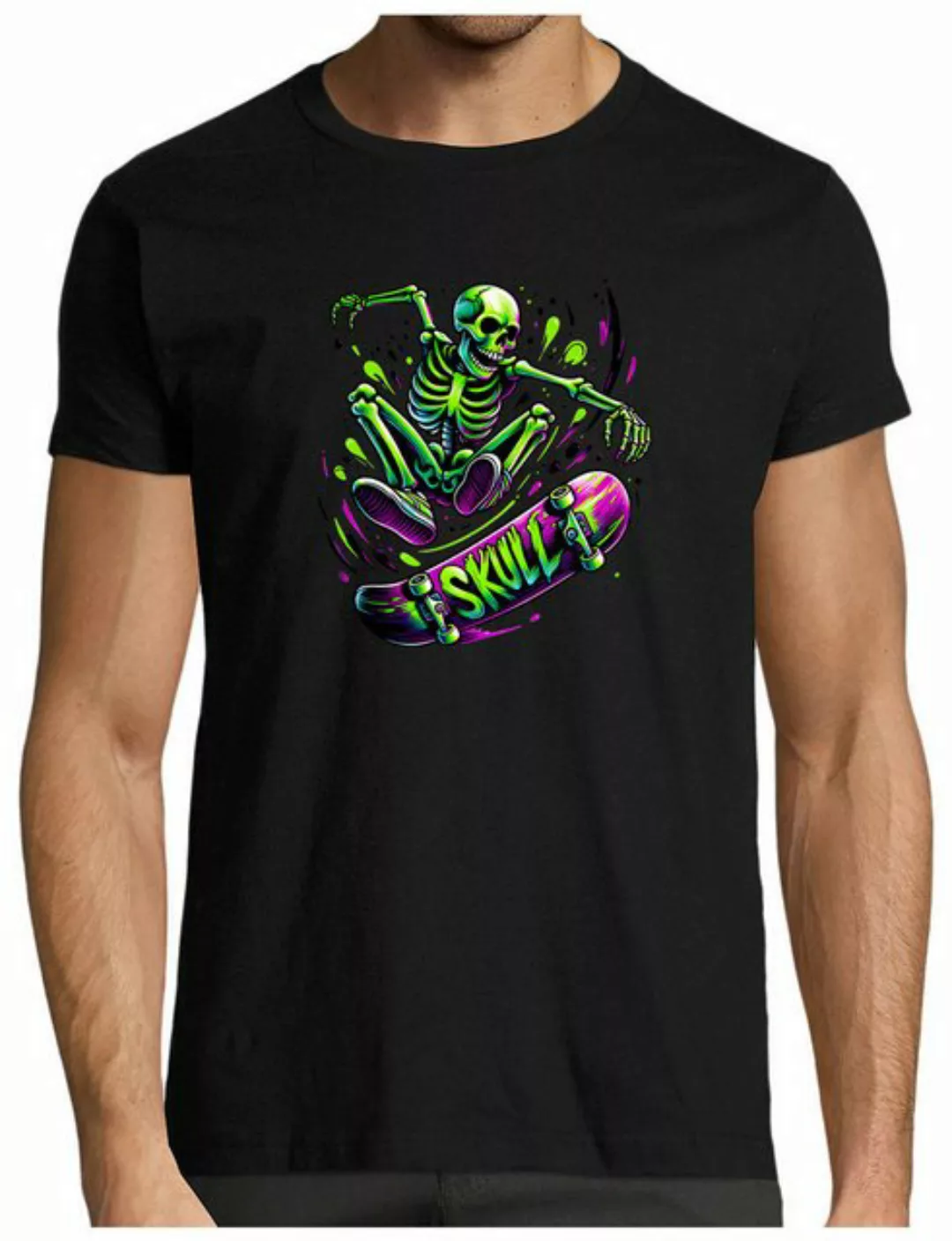 MyDesign24 T-Shirt Herren Skater Shirt dynamisches Skateboarder Skelett Mod günstig online kaufen