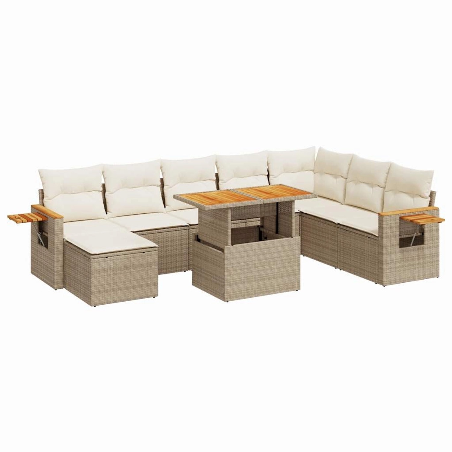 vidaXL 9-Tlg Garten-Sofagarnitur mit Kissen Beige Poly Rattan Akazie 332763 günstig online kaufen