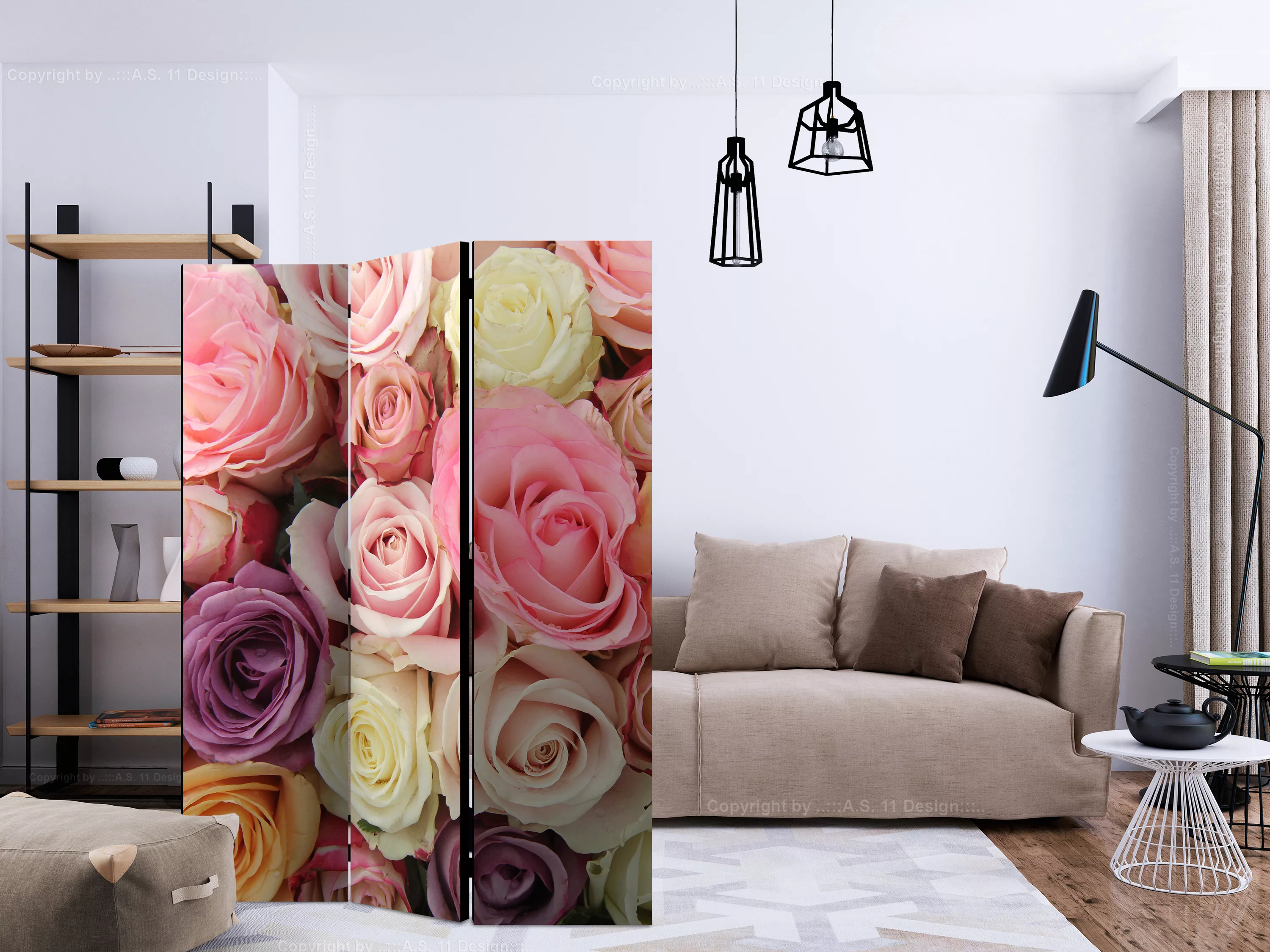 3-teiliges Paravent - Pastel Roses [room Dividers] günstig online kaufen