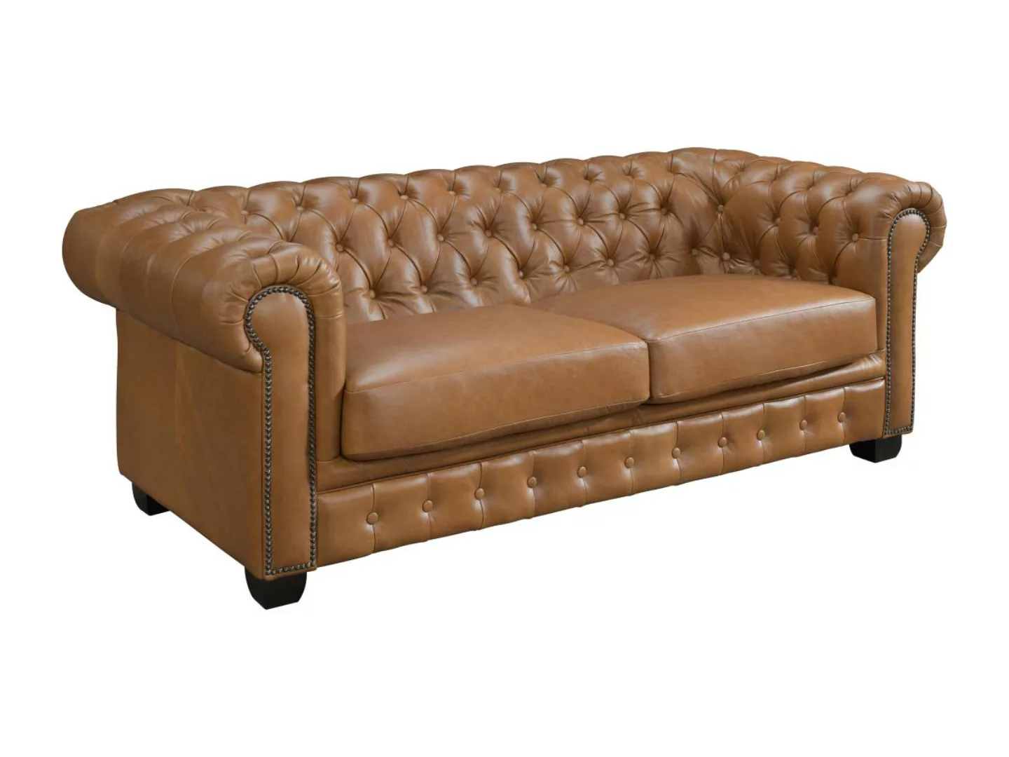 Chesterfield Ledersofa 3-Sitzer - Büffelleder - Karamellbraun - BRENTON günstig online kaufen