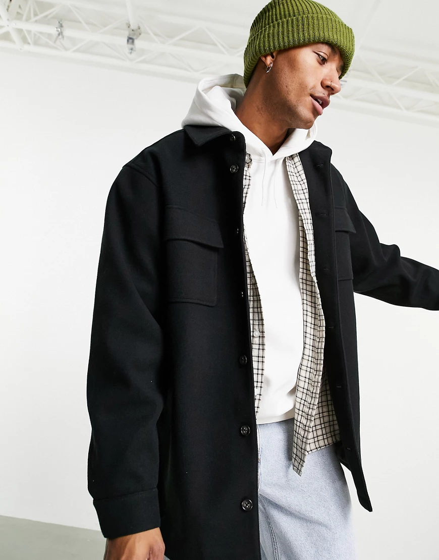 ASOS DESIGN – Jacke aus Wollmischgewebe in Schwarz günstig online kaufen