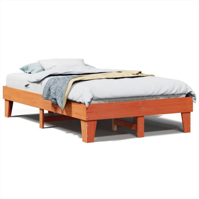 vidaXL Bett, Massivholzbett ohne Matratze Wachsbraun 135x190 cm Kiefernholz günstig online kaufen