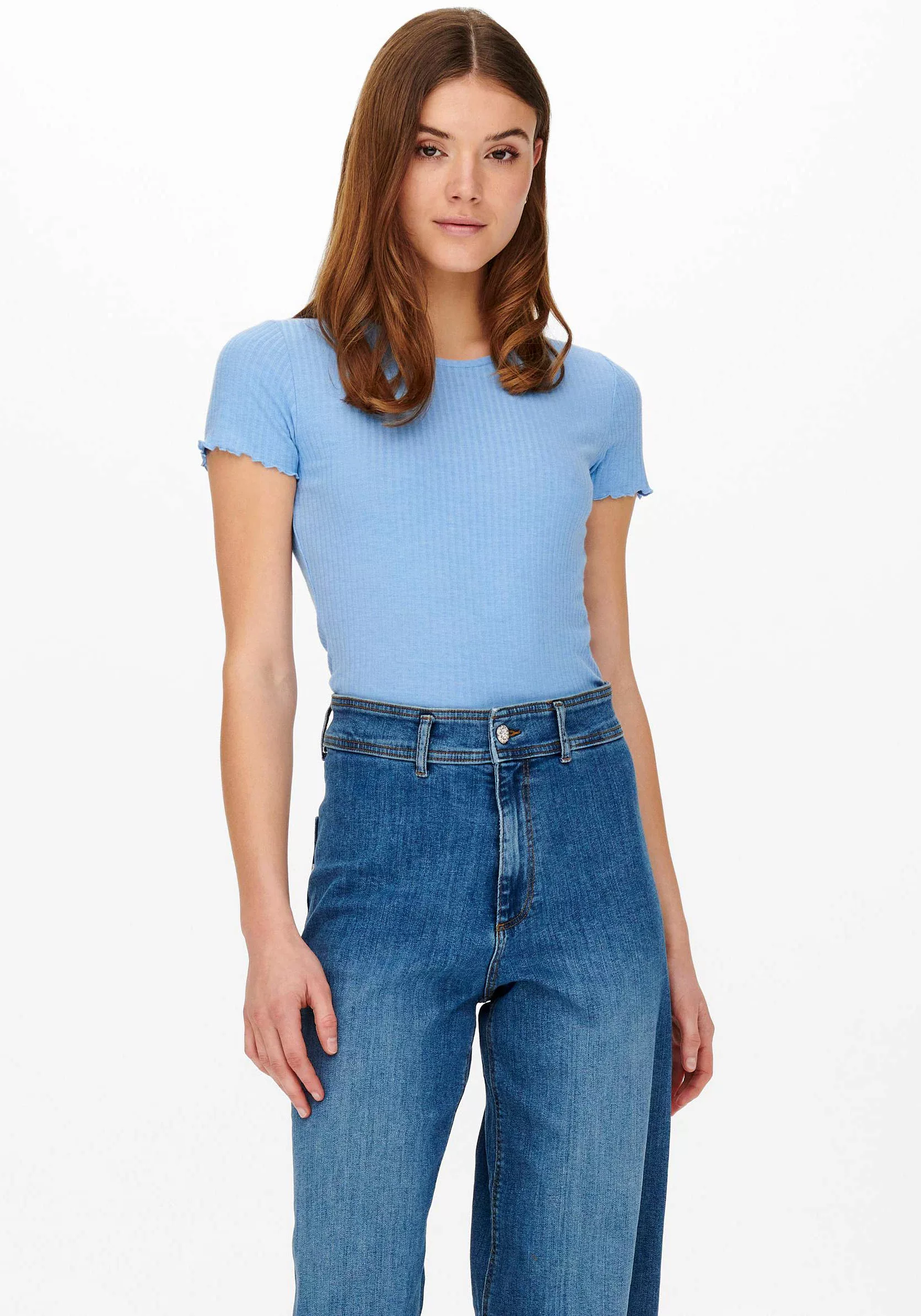 ONLY T-Shirt Geripptes Cropped T-Shirt Kurzes Rundhals Top Bauchfrei ONLEMM günstig online kaufen