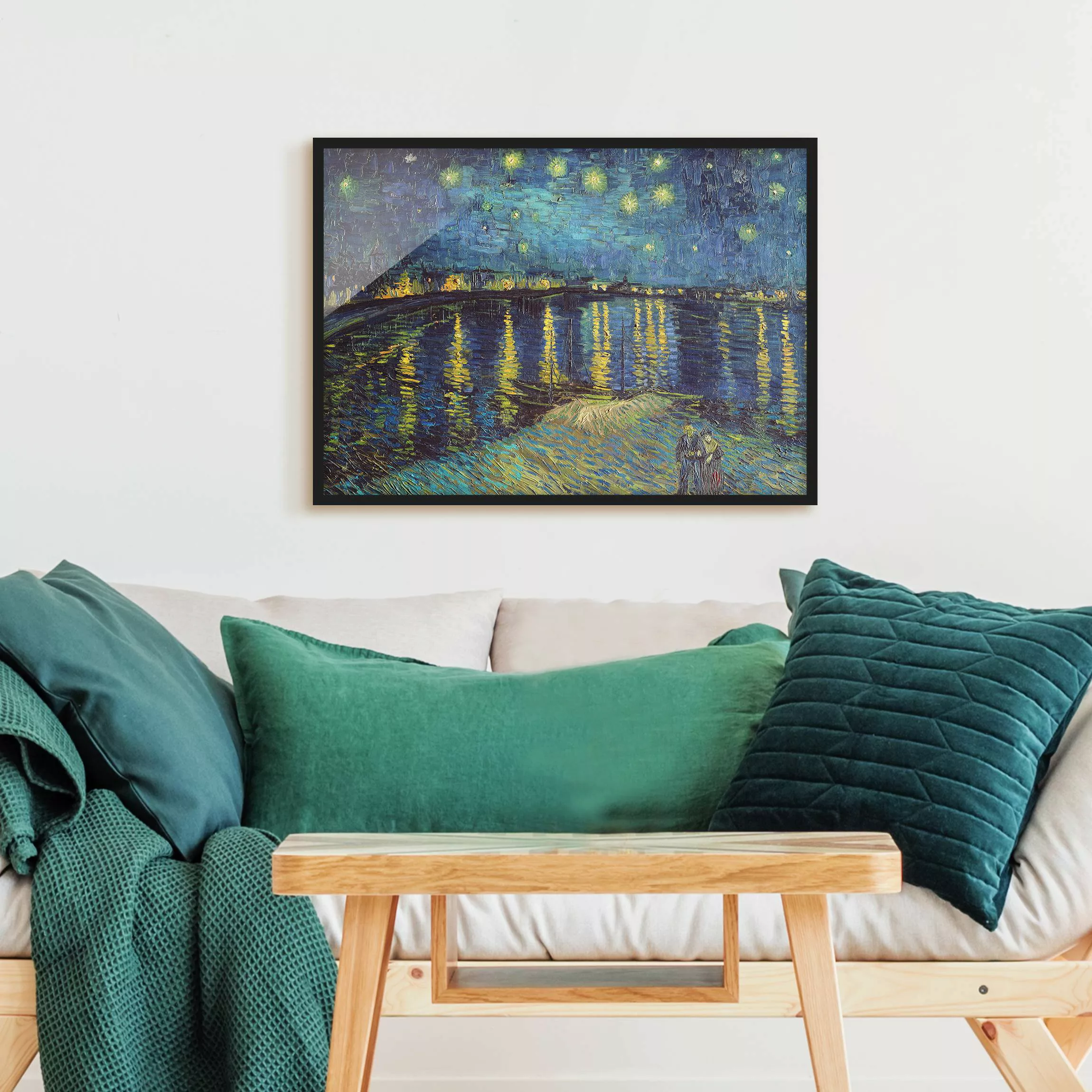 Bild mit Rahmen Kunstdruck - Querformat Vincent van Gogh - Sternennacht übe günstig online kaufen