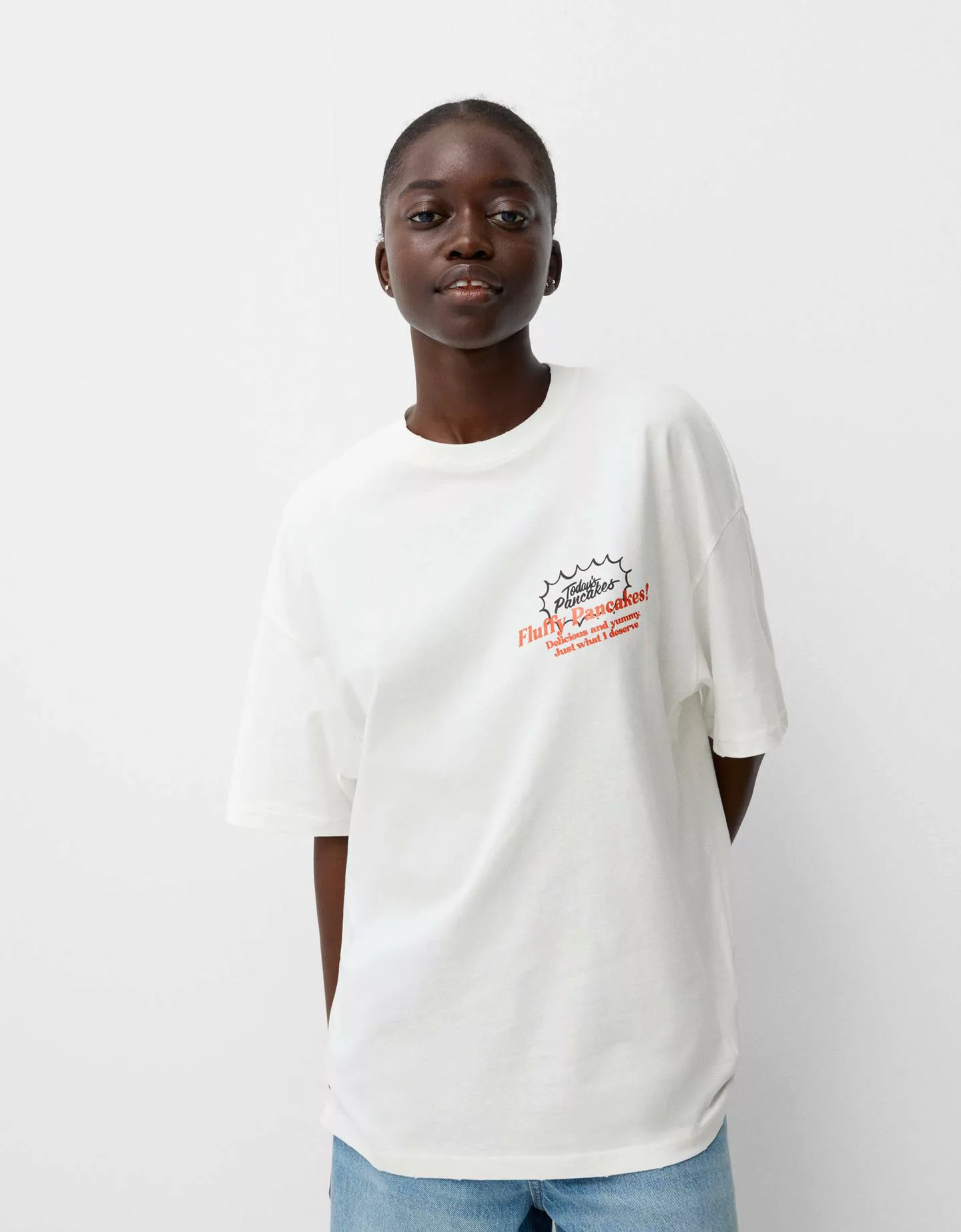 Bershka T-Shirt Mit Print Damen M Rohweiß günstig online kaufen