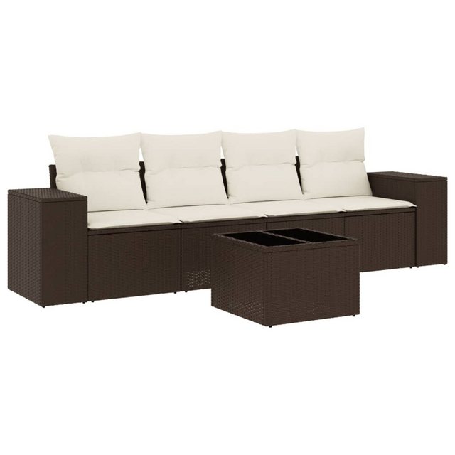 vidaXL Sofaelement 5-tlg. Garten-Sofagarnitur mit Kissen Braun Poly Rattan günstig online kaufen