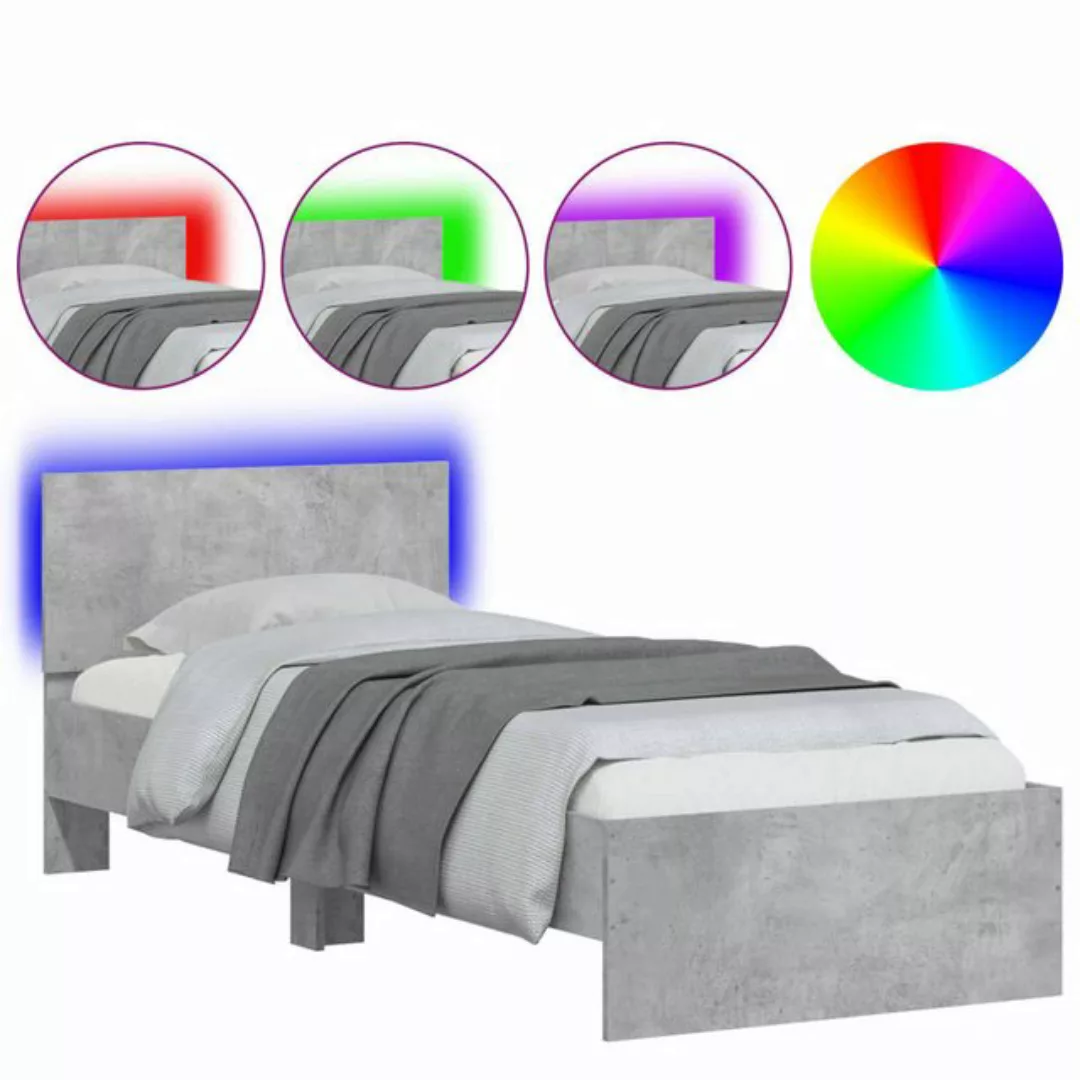 vidaXL Bett Bettgestell mit Kopfteil und LED-Leuchten Betongrau 90x200 cm günstig online kaufen