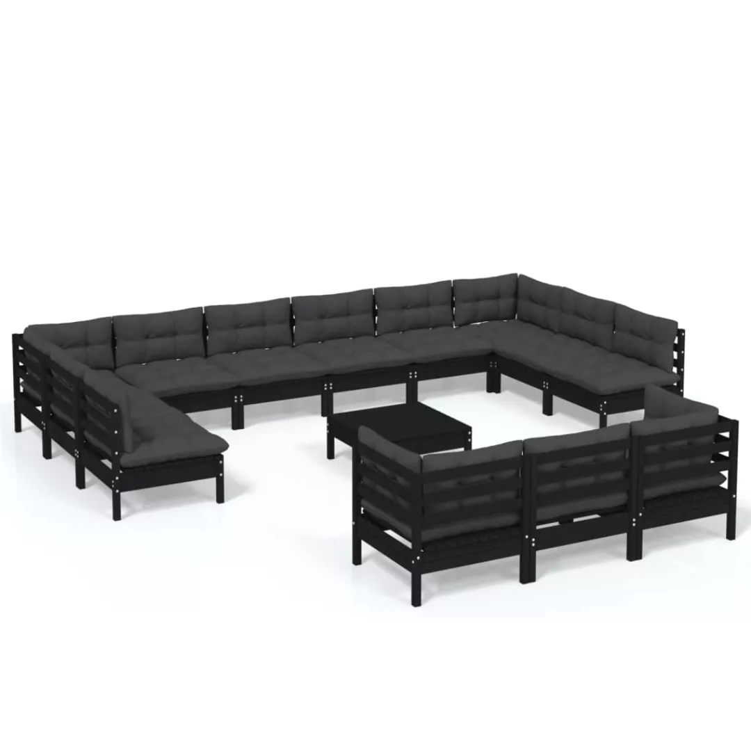 14-tlg. Garten-lounge-set Mit Kissen Schwarz Kiefernholz günstig online kaufen