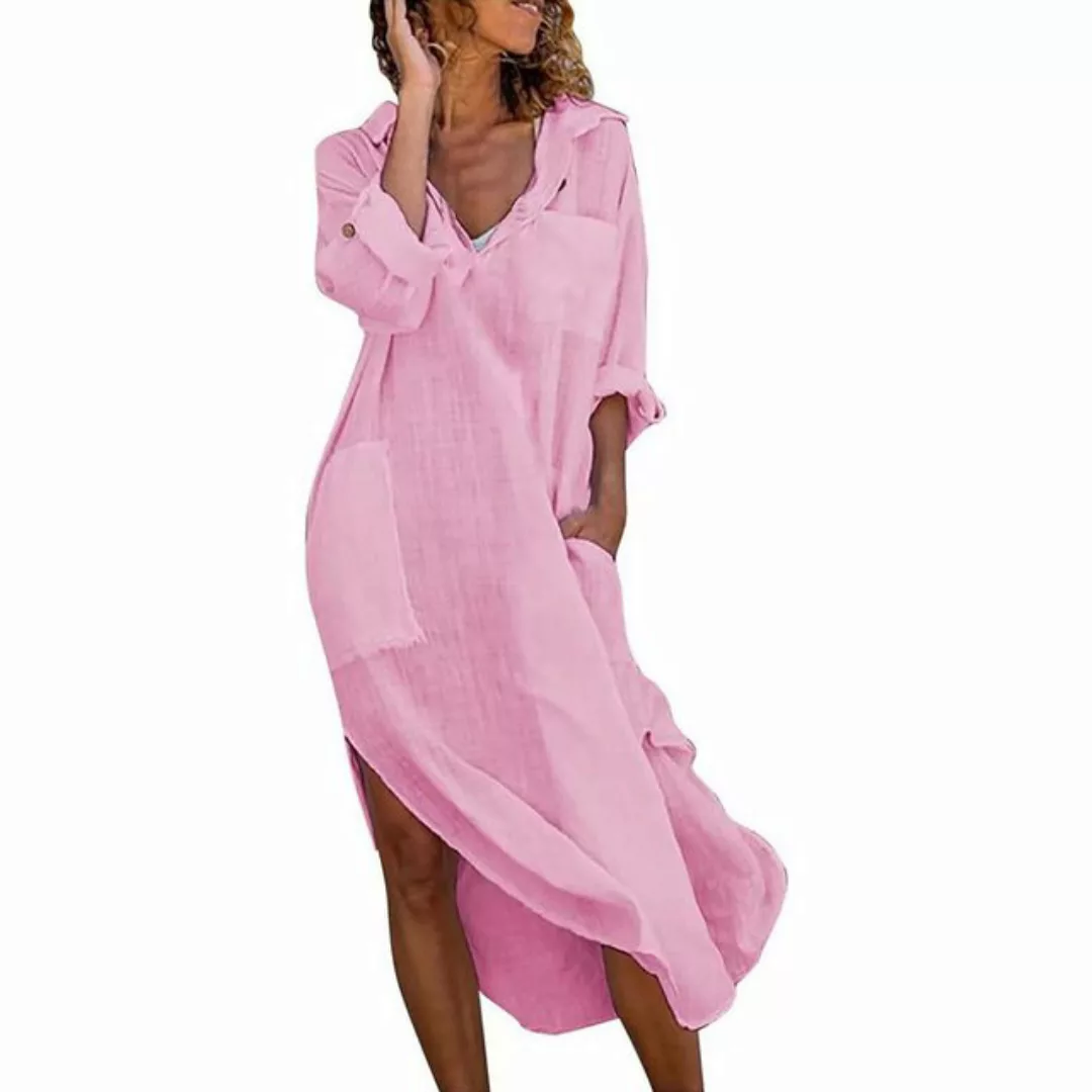 BlauWave A-Linien-Kleid Blusenkleid Damen Einfarbig (1-tlg., Knopf Öffnunge günstig online kaufen