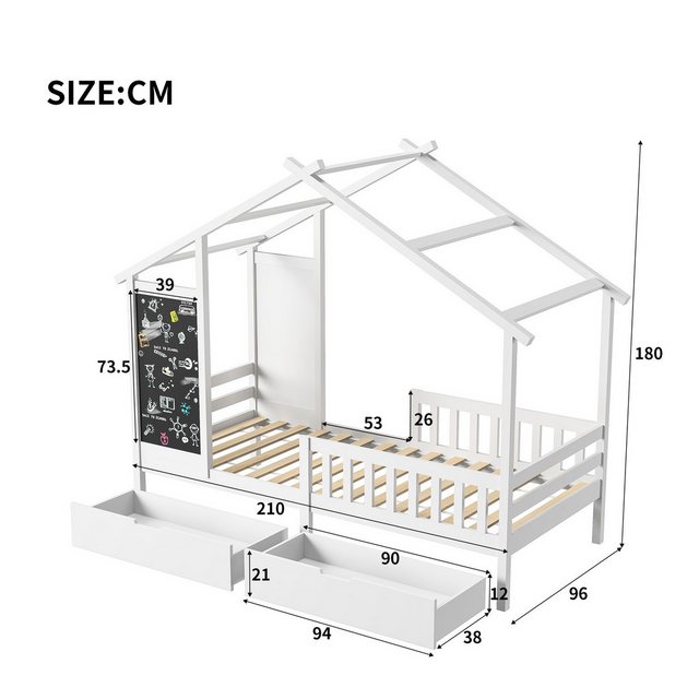 FUROKOY Spielbett Hausbett Kinderbett 90x200cm, Bett aus Kiefernholz (Einze günstig online kaufen