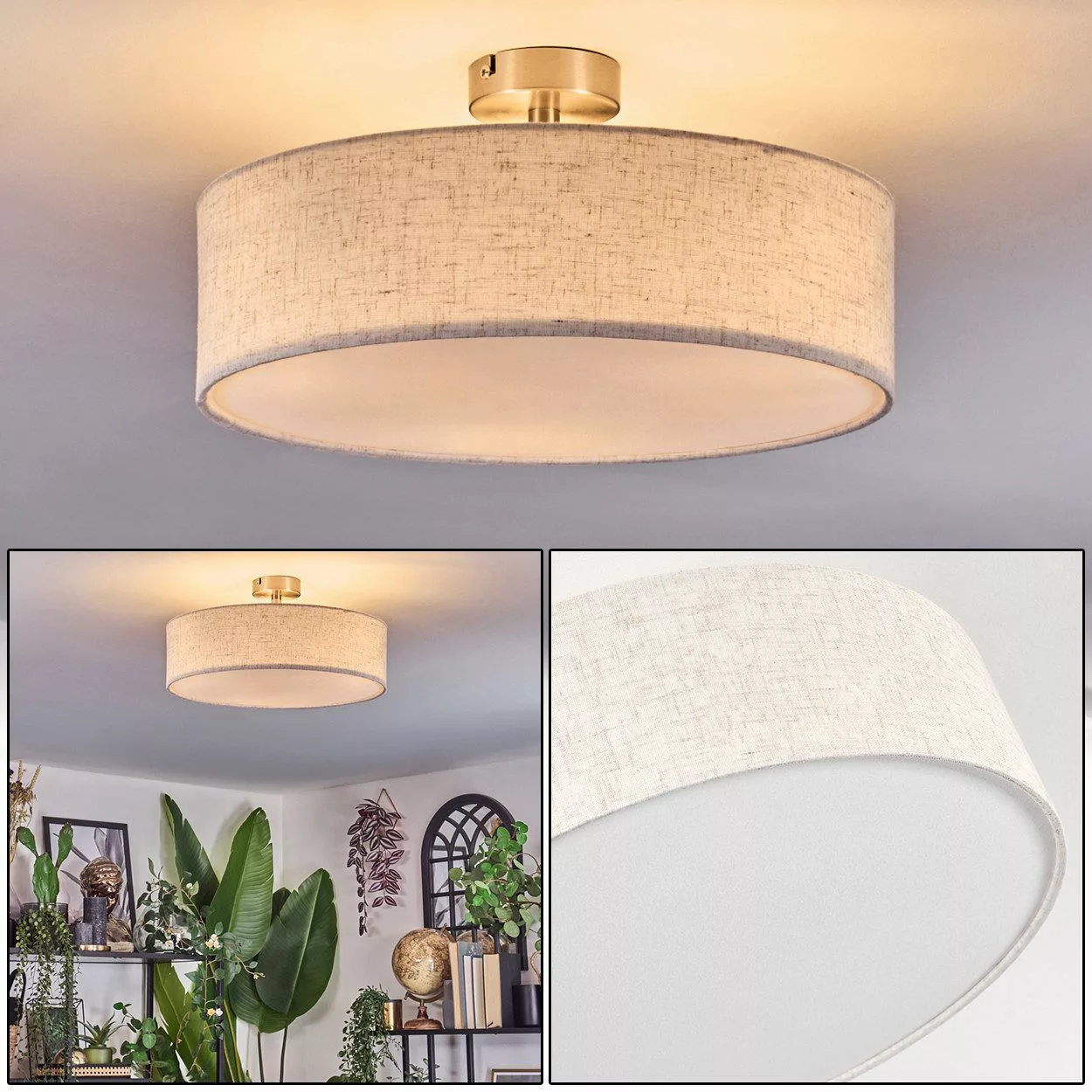 hofstein Deckenleuchte Deckenlampe aus Metall/Kunstleinen/Kunststoff in günstig online kaufen