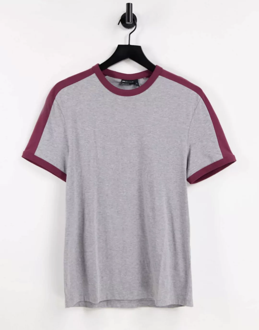 ASOS DESIGN – T-Shirt aus Bio-Baumwolle in Kalkgrau und Burgunderrot mit Ko günstig online kaufen