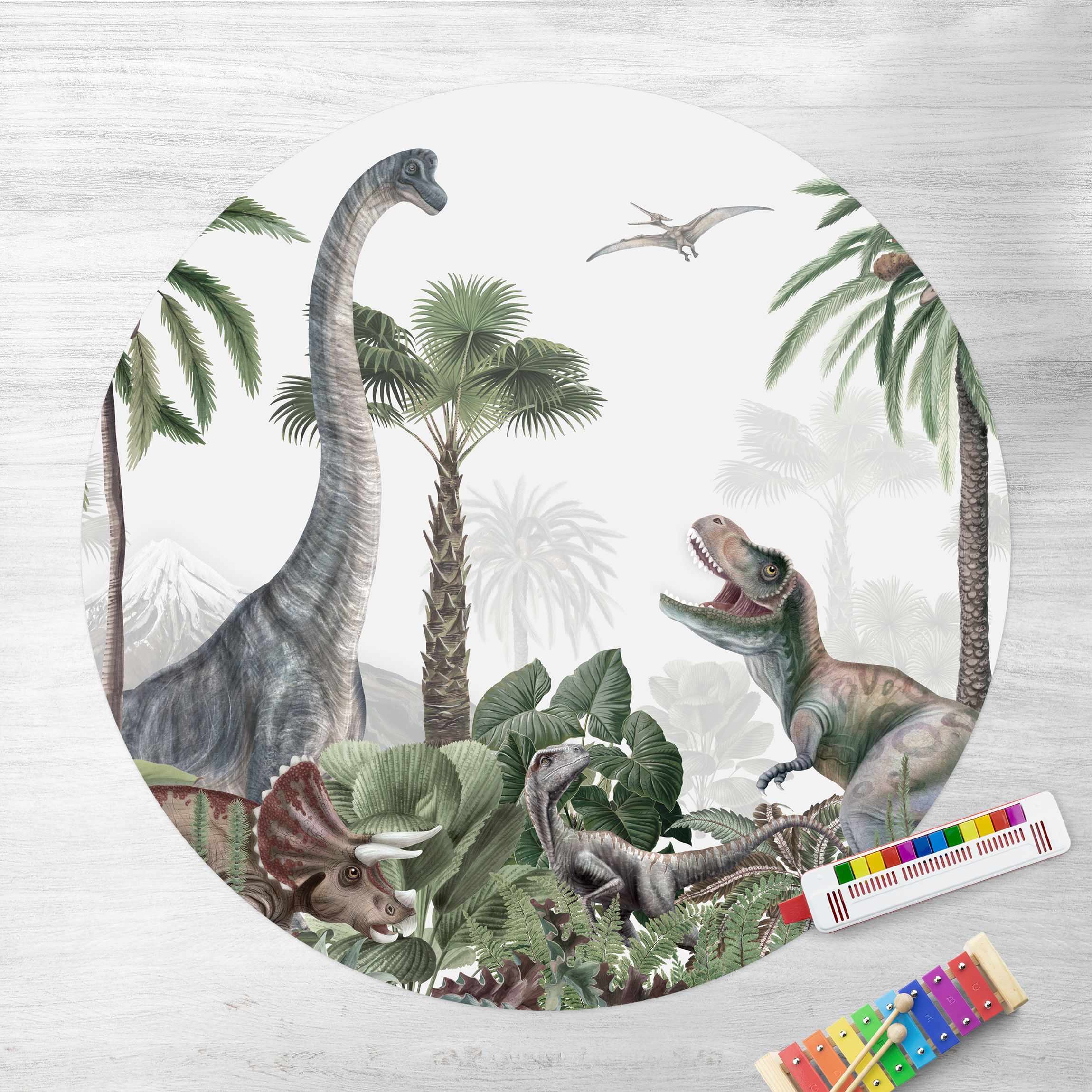 Runder Vinyl-Teppich Dinosauriergiganten im Dschungel günstig online kaufen