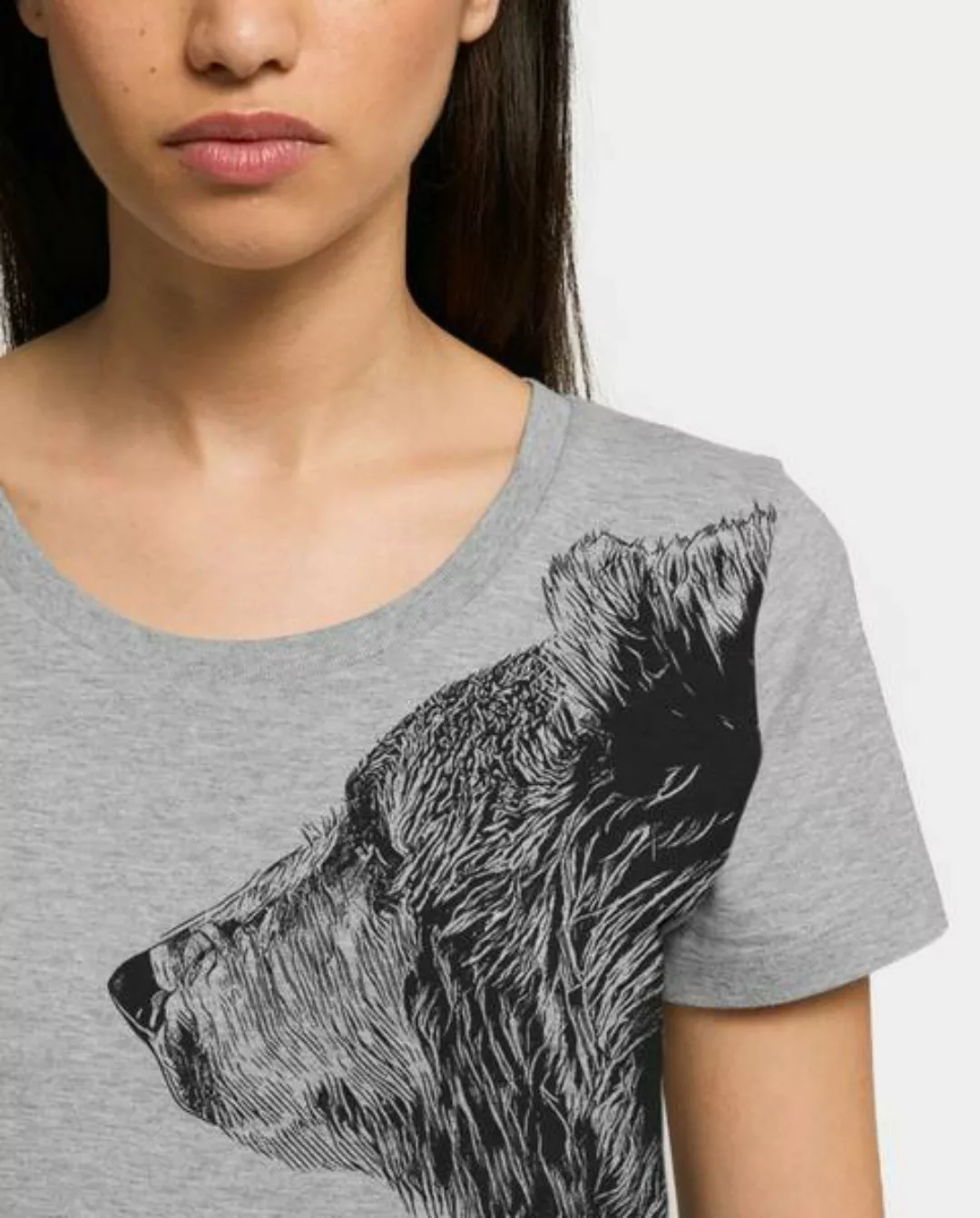 Kommabei Damen T-shirt Bruder Bär Grau günstig online kaufen