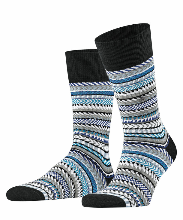 Burlington Digital Fair Isle Herren Socken, 40-46, Schwarz, Streifen, Baumw günstig online kaufen