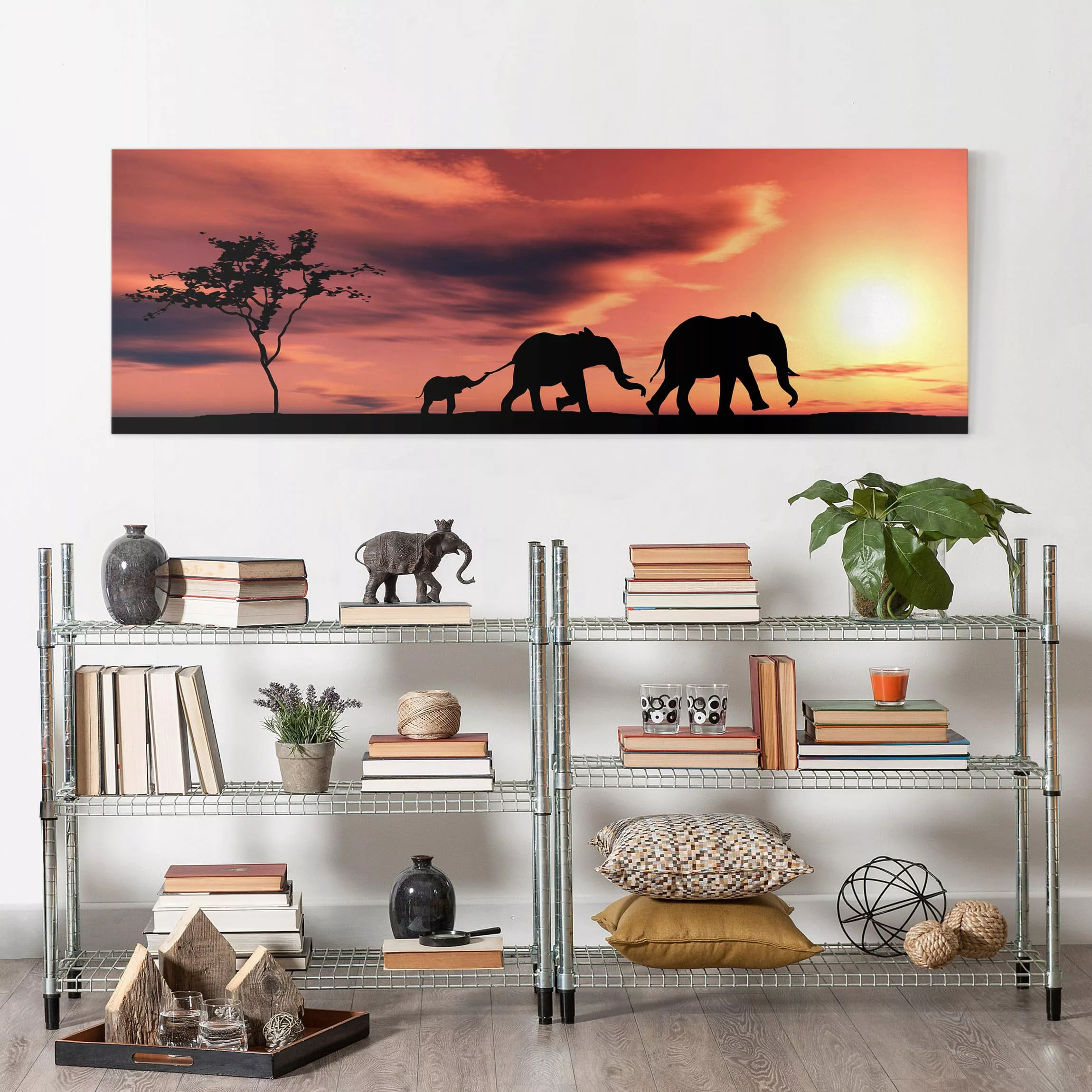 Leinwandbild Afrika - Panorama Savannah Elefant Family günstig online kaufen