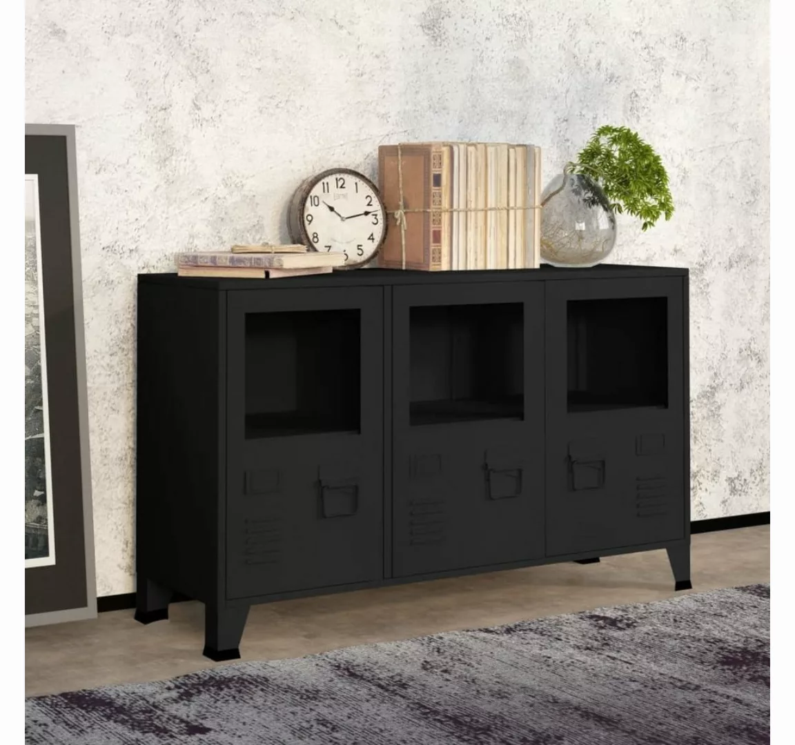 Vidaxl Industrial Sideboard Schwarz 105x35x62 Cm Metall Und Glas günstig online kaufen