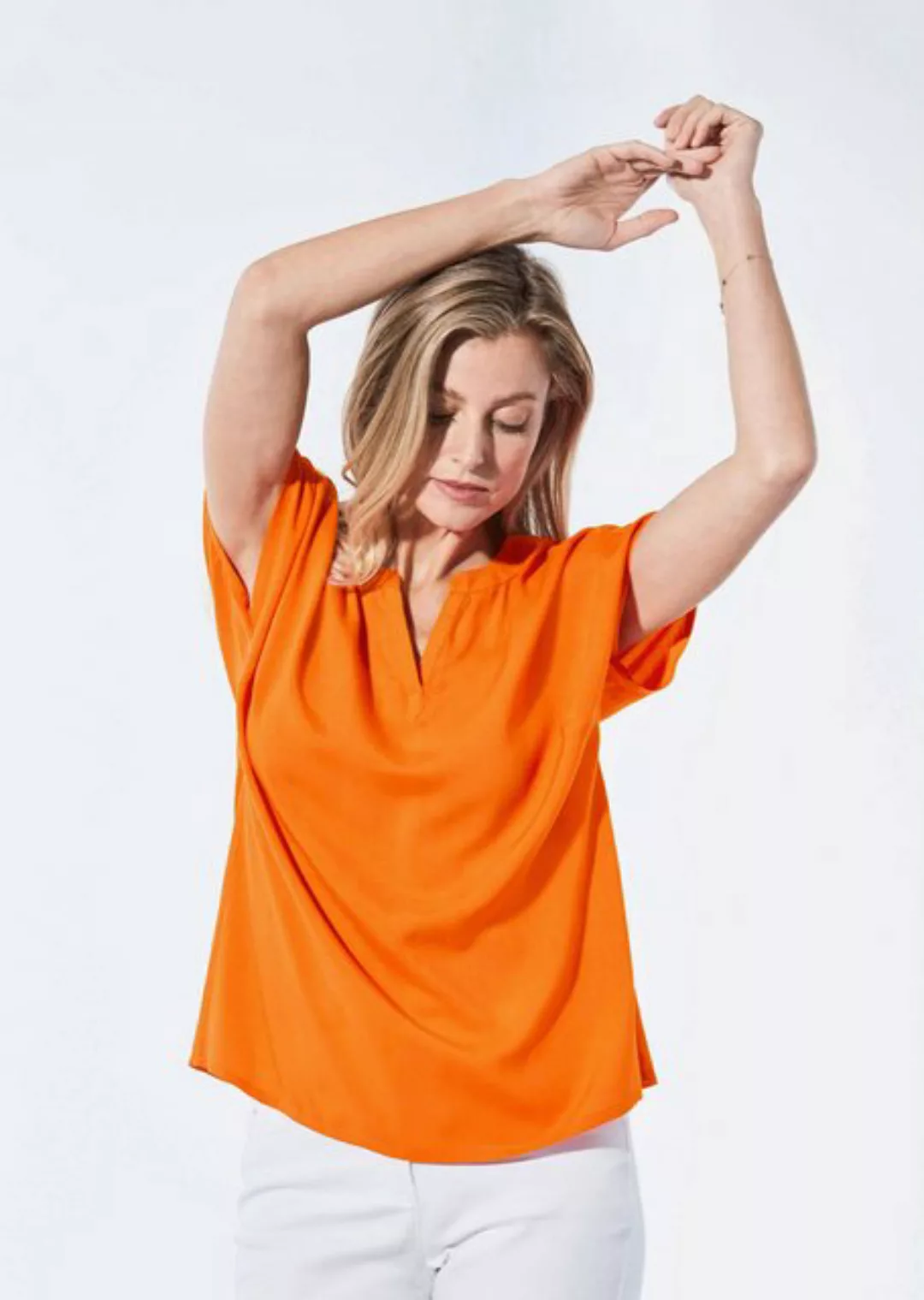 GOLDNER Schlupfbluse Kurzgröße: Bluse mit Tunika Ausschnitt günstig online kaufen