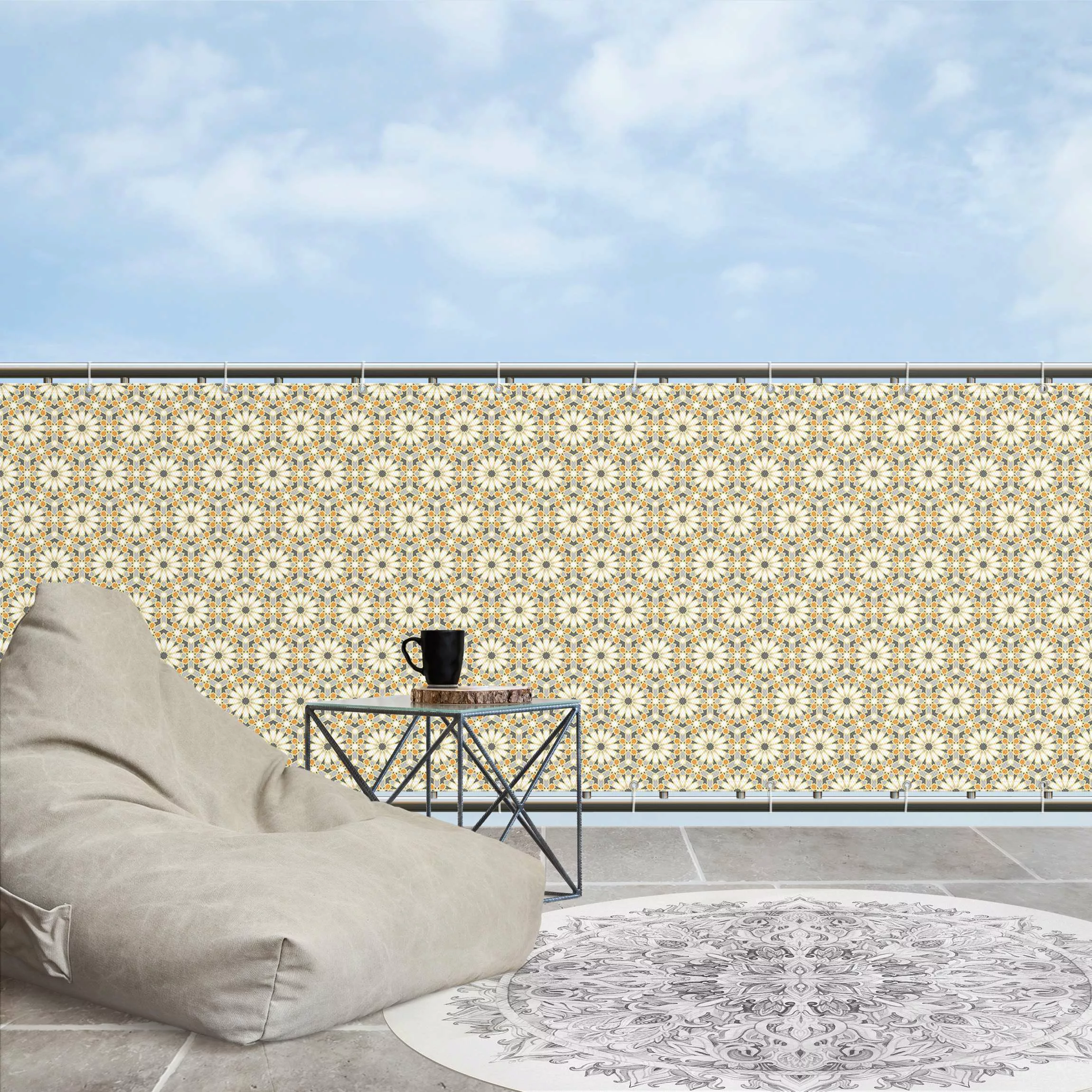 Balkon Sichtschutz Orientalisches Muster mit gelben Sternen günstig online kaufen