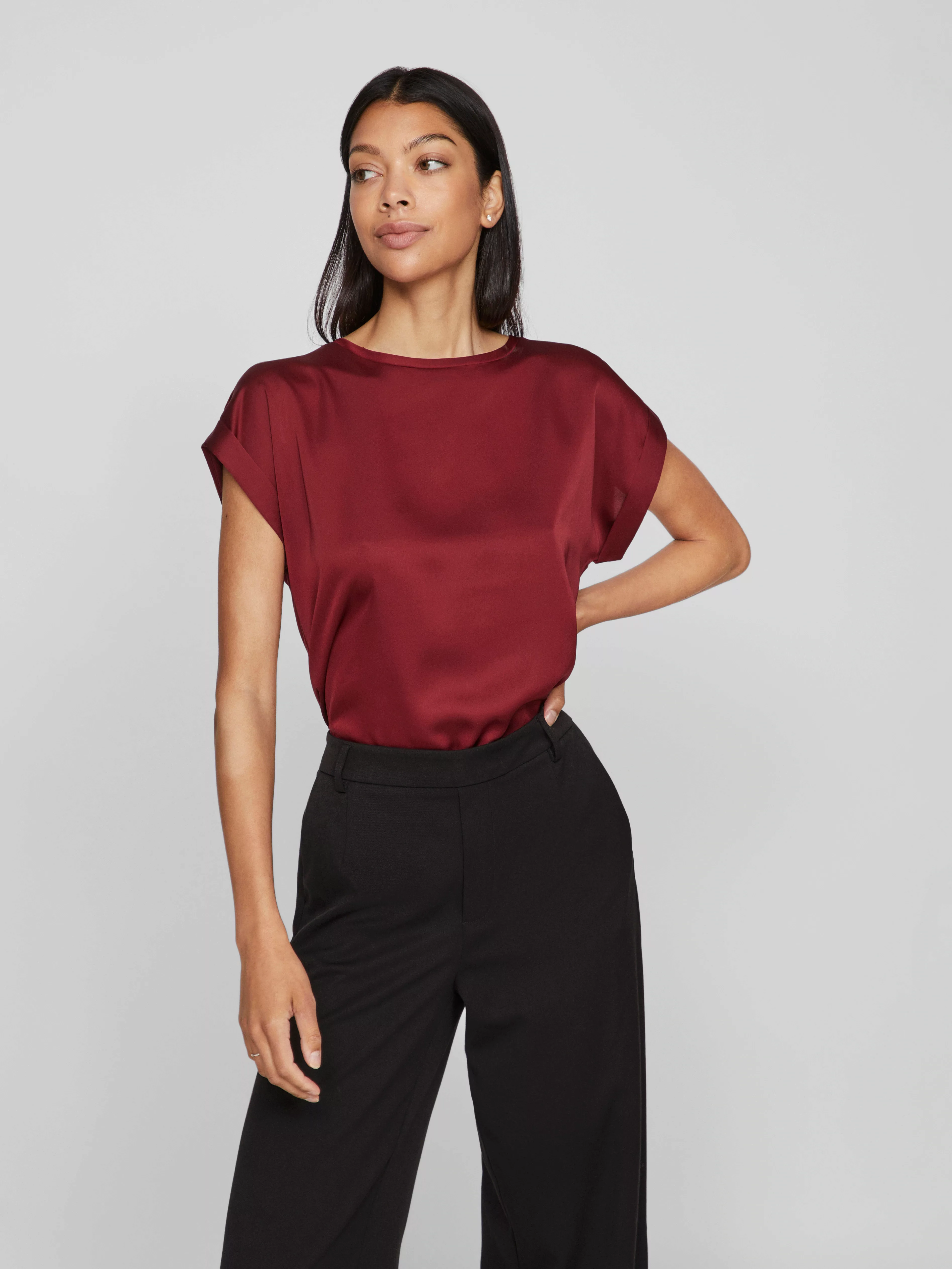 Vila T-Shirt Satin Blusen T-Shirt Kurzarm Basic Top Glänzend VIELLETTE 4599 günstig online kaufen