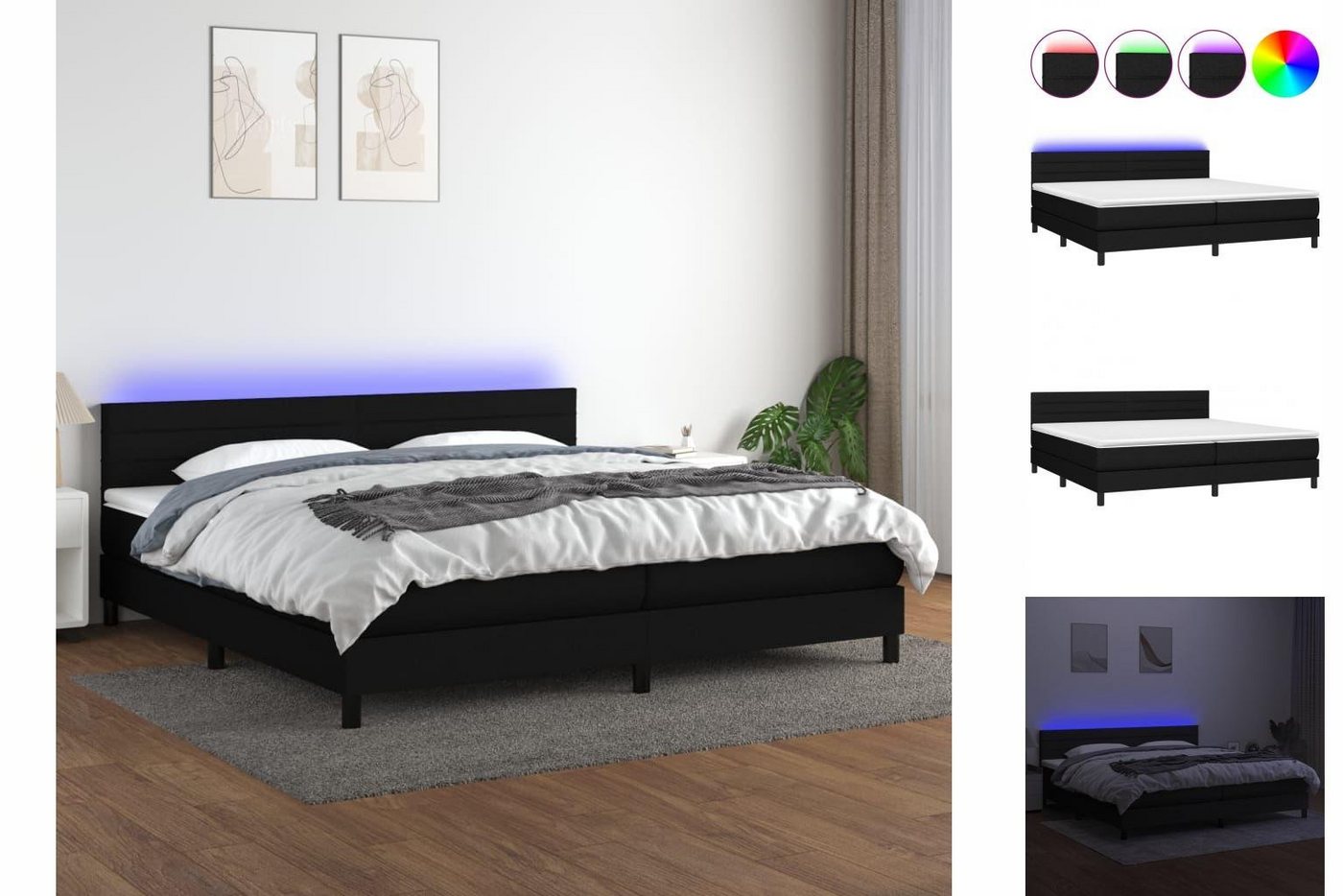 vidaXL Bettgestell Boxspringbett mit Matratze LED Schwarz 200x200 cm Stoff günstig online kaufen