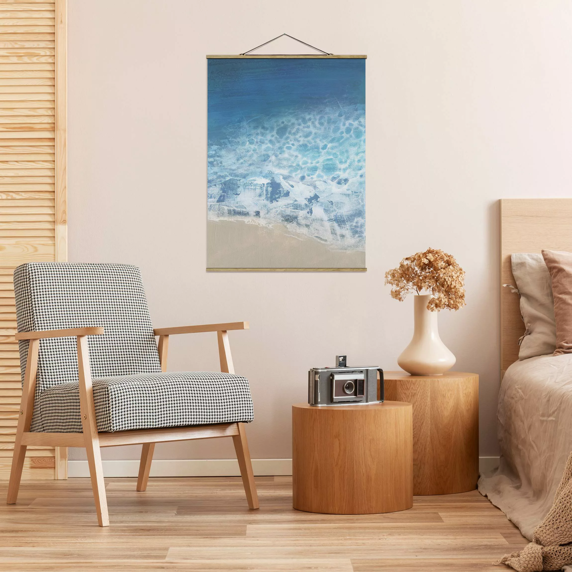 Stoffbild Strand mit Posterleisten - Hochformat Ebbe und Flut in Farbe II günstig online kaufen