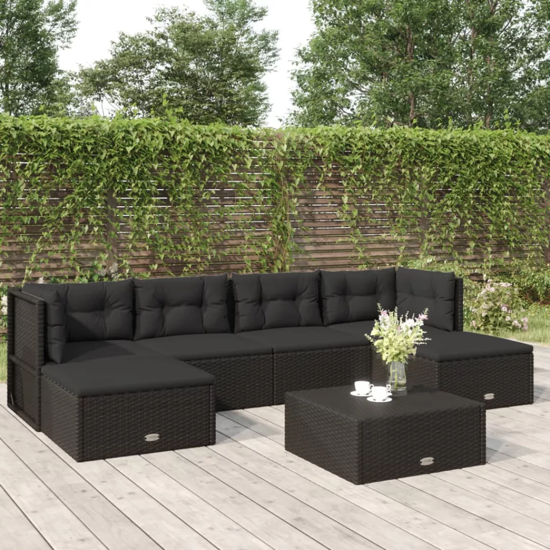 Vidaxl 6-tlg. Garten-lounge-set Mit Kissen Schwarz Poly Rattan günstig online kaufen