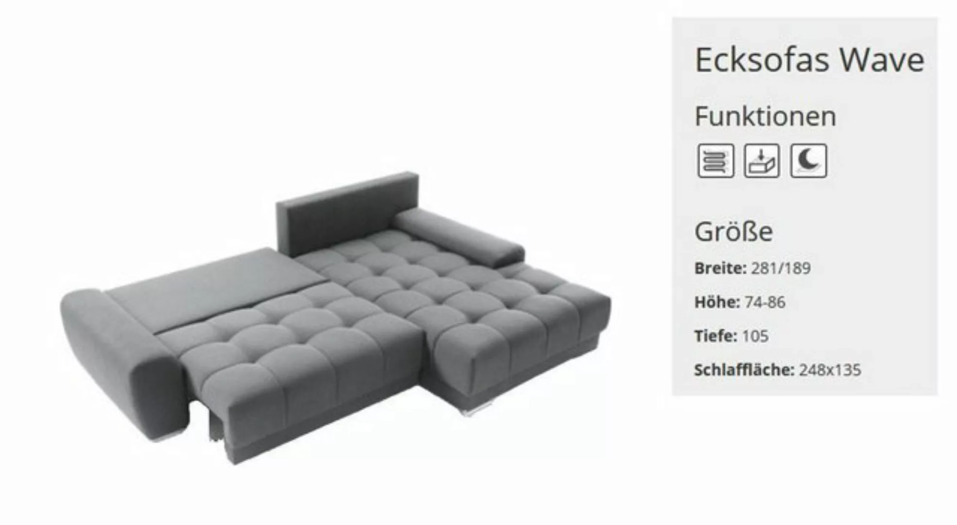 JVmoebel Ecksofa Textil Sofa Ecksofa Couch Wohnlandschaft Couchen Sofa, Mad günstig online kaufen