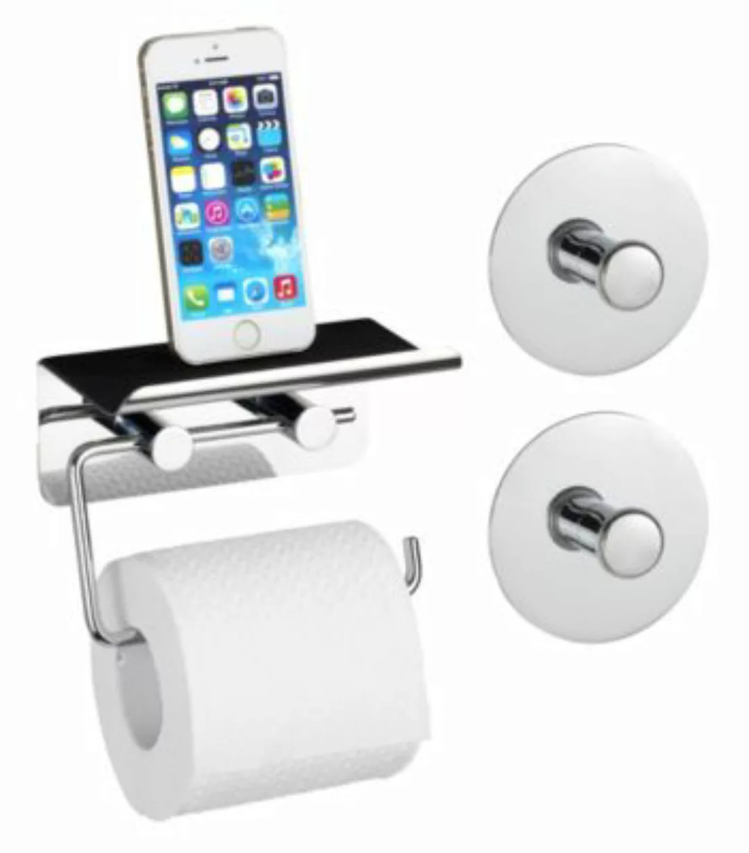 WENKO Toilettenpapierhalter mit Smartphone Ablage und 2 Turbo-Loc® Haken 3- günstig online kaufen