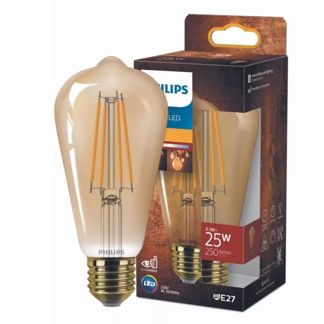 Philips Vintage LED Filament Lampe ersetzt 25W E27 ST64 Edisonform 3,1W 250 günstig online kaufen