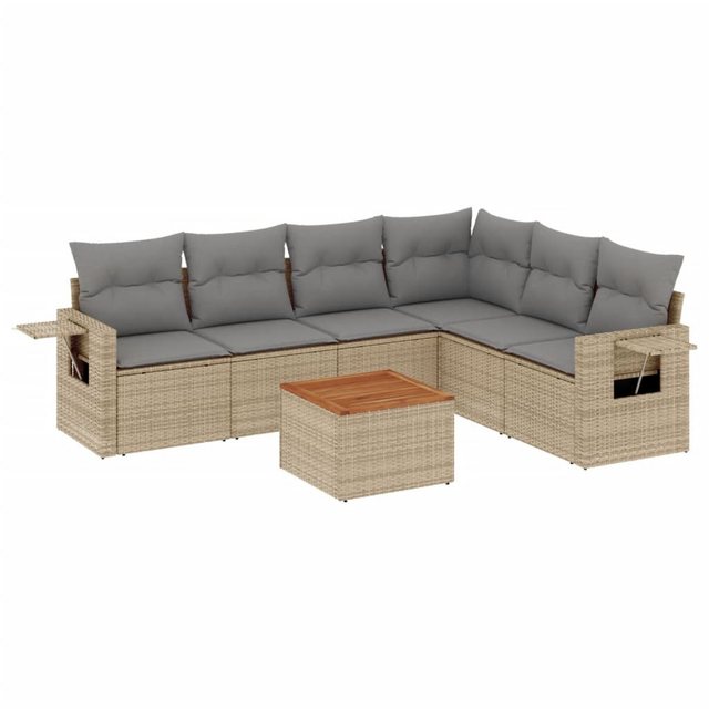 vidaXL Sofaelement 7-tlg. Garten-Sofagarnitur mit Kissen Beige Poly Rattan günstig online kaufen