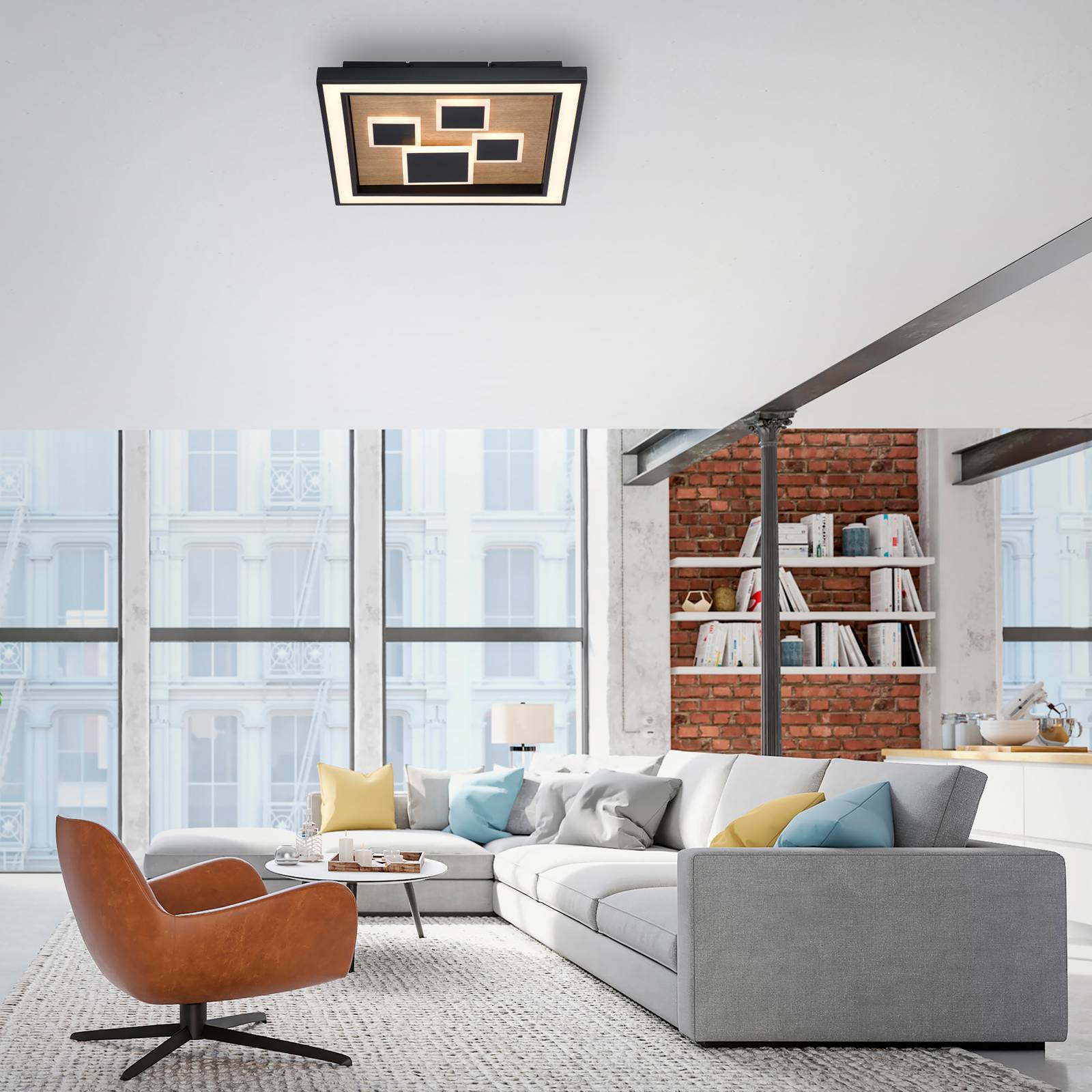 LED-Deckenlampe Eliza, Holz, 48x48 cm günstig online kaufen