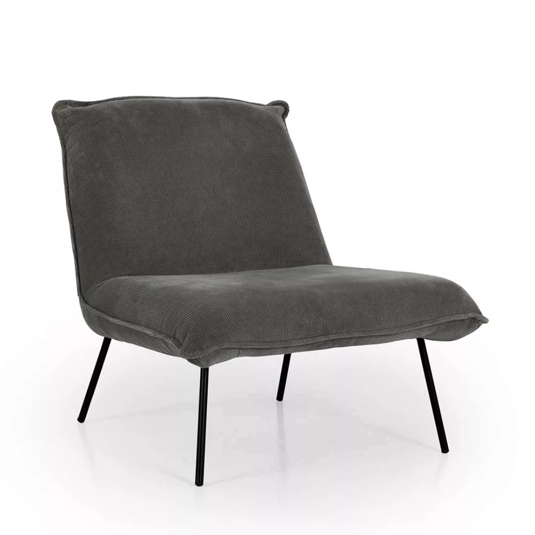 Loungesessel in Grau Cordstoff Skandi Design günstig online kaufen