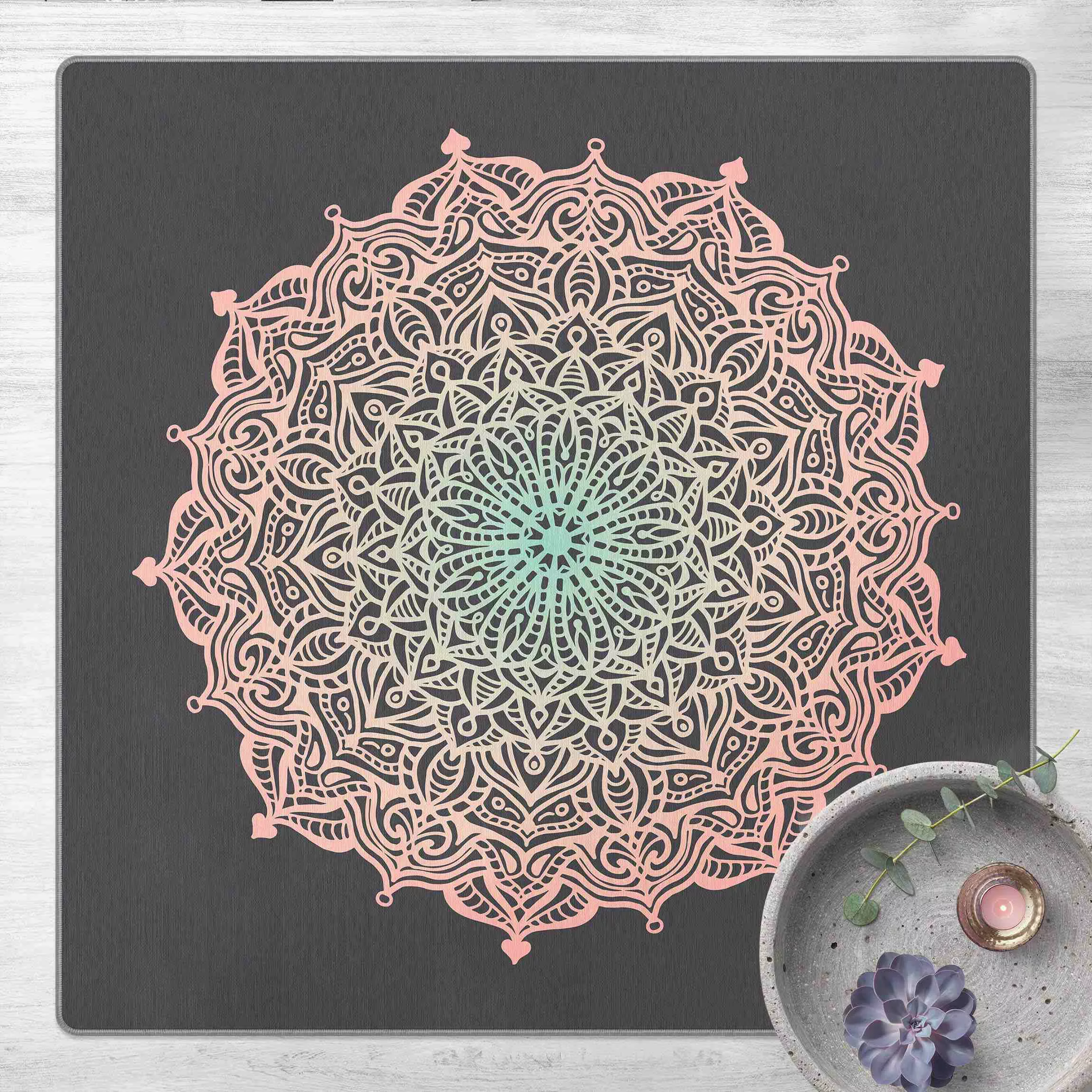 Teppich Mandala Ornament in Rose und Blau günstig online kaufen