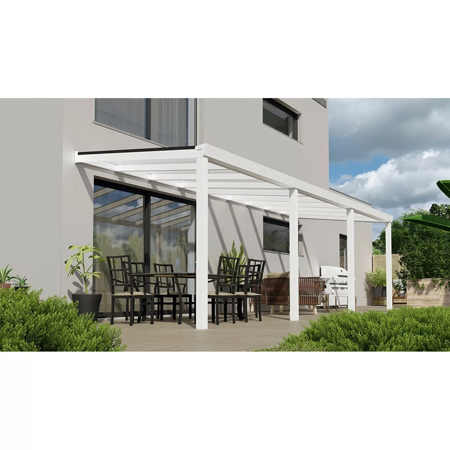 Terrassenüberdachung Basic 700 cm x 300 cm Weiß Glas günstig online kaufen