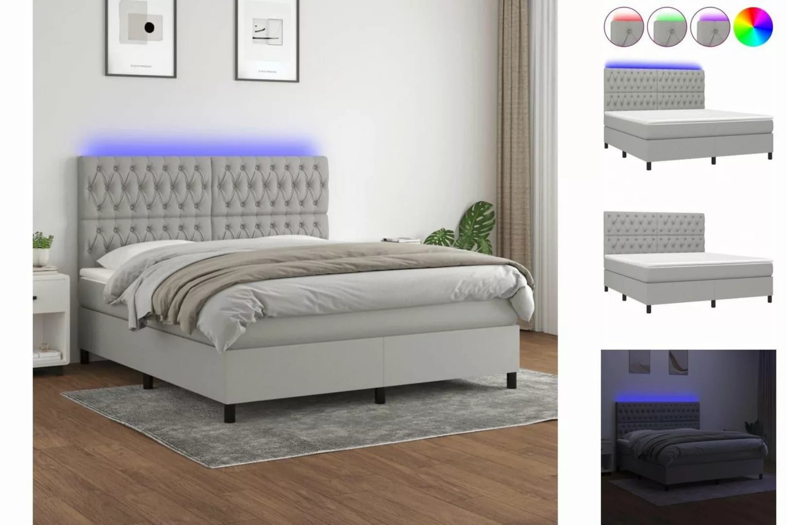 vidaXL Boxspringbett Boxspringbett mit Matratze LED Hellgrau 160x200 cm Sto günstig online kaufen