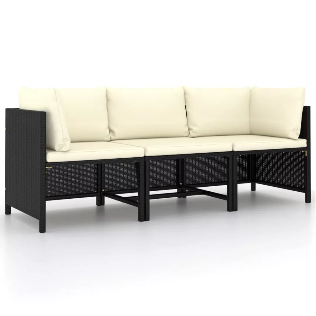 3-sitzer-gartensofa Mit Auflagen Schwarz Poly Rattan günstig online kaufen