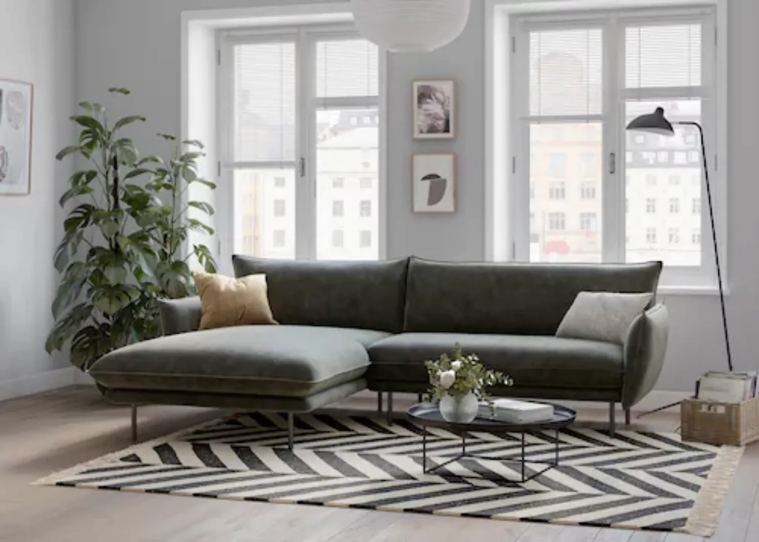 andas Ecksofa "Stine L-Form", Besonderes Design durch Kissenoptik und Keder günstig online kaufen