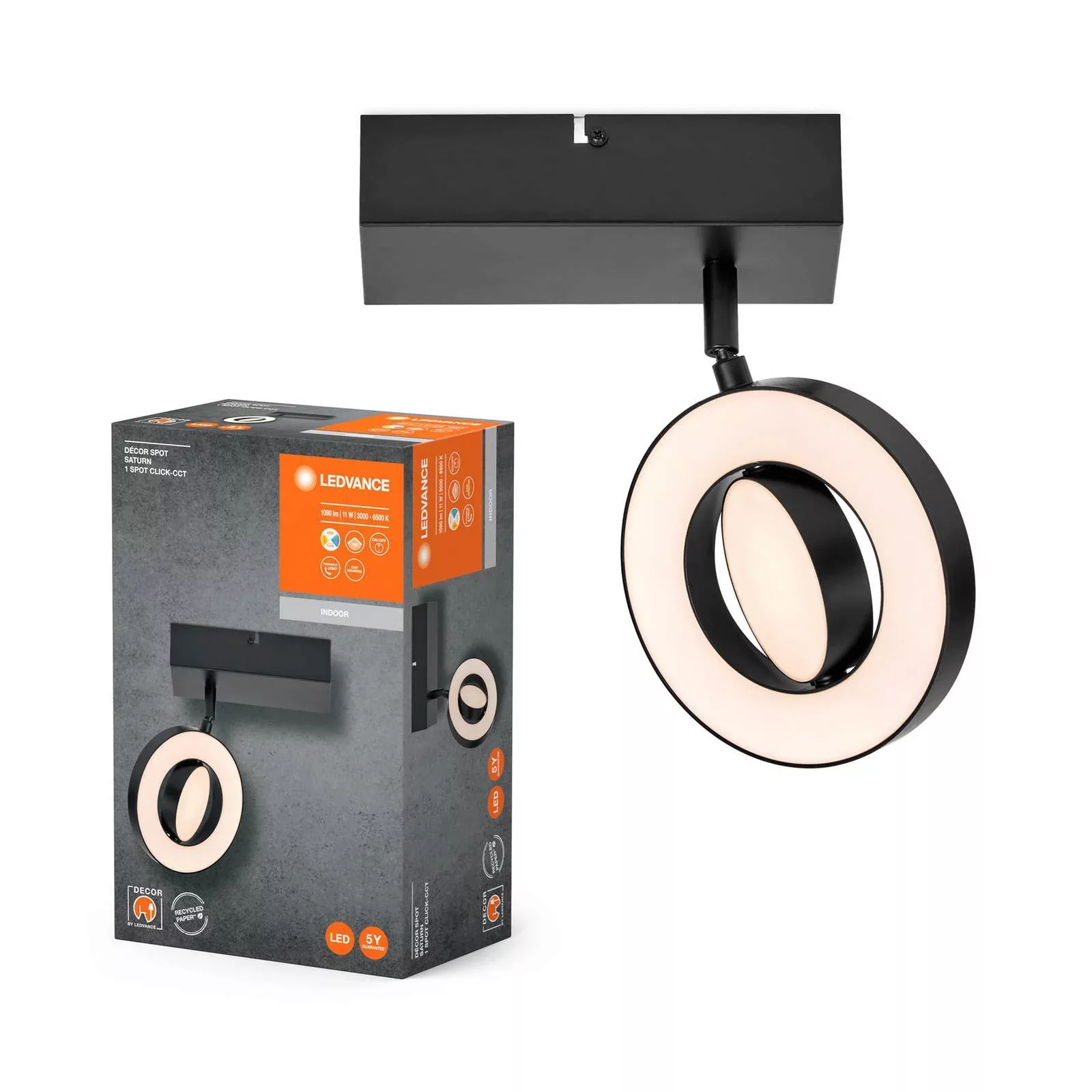 LEDVANCE LED-Wandstrahler Saturn CCT, Schalter, schwarz günstig online kaufen