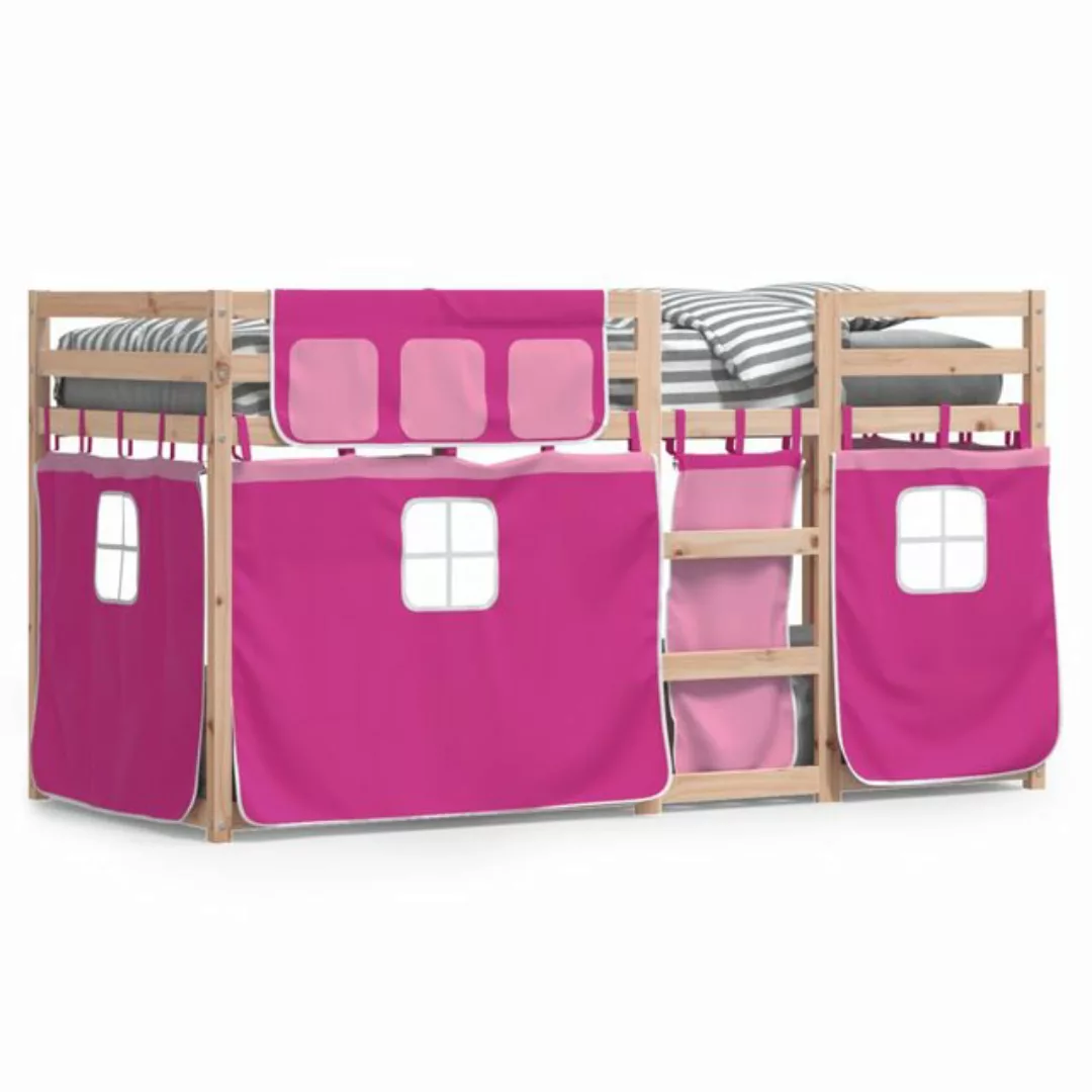 vidaXL Bett Etagenbett mit Vorhängen Rosa 90x200 cm Massivholz Kiefer günstig online kaufen