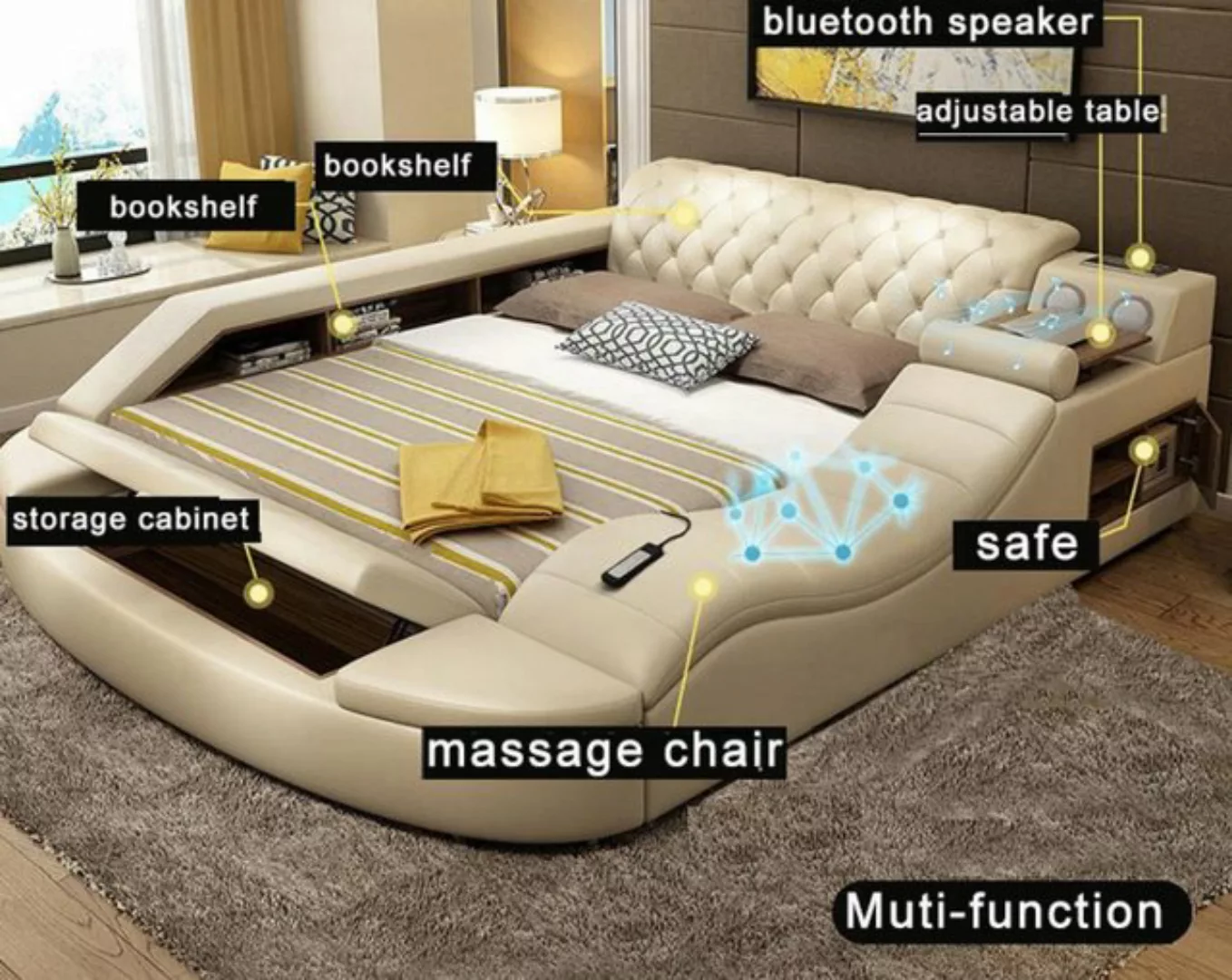 JVmoebel Bett, Multifunktions Bett Luxus Design Leder Betten Hotel Doppel A günstig online kaufen