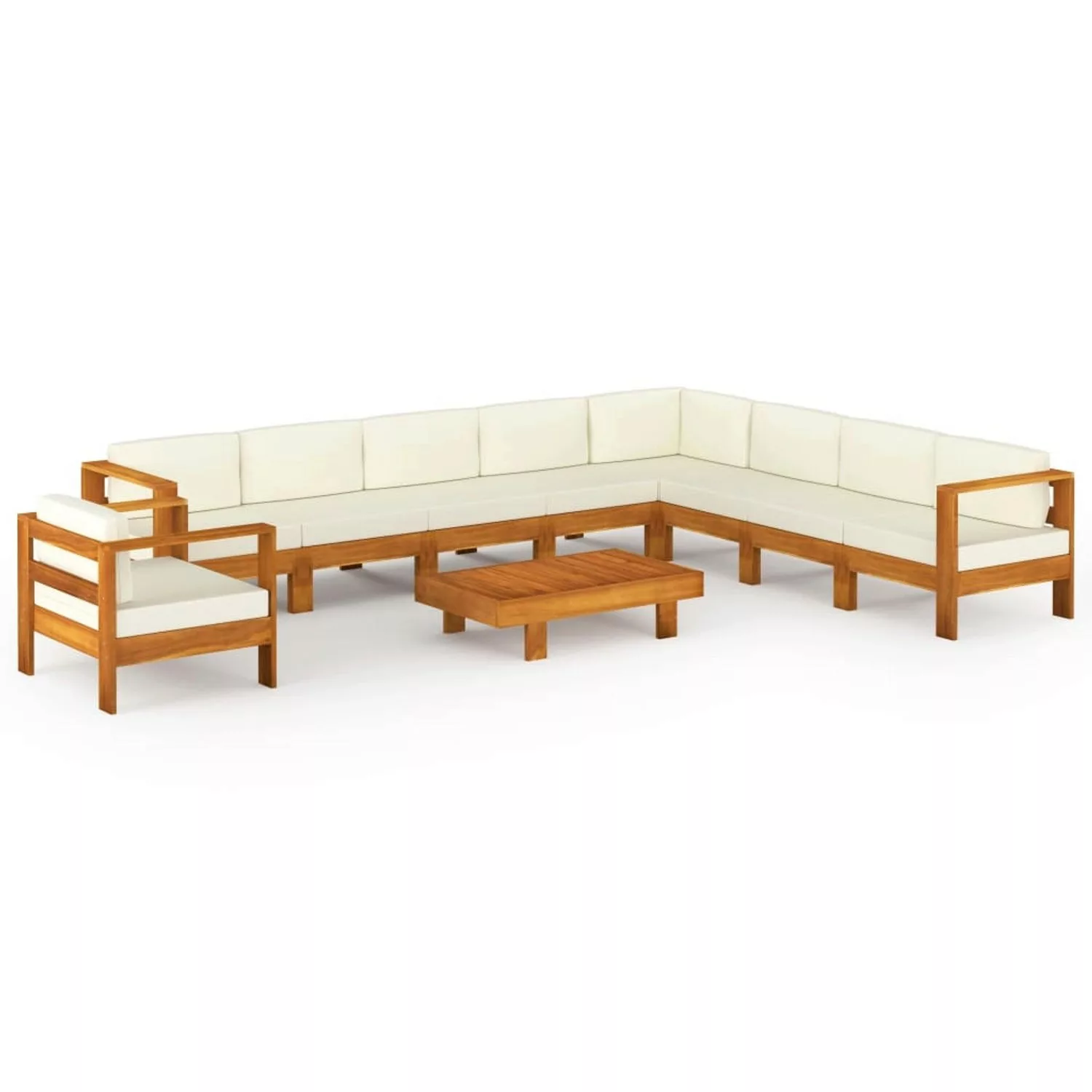 10-tlg. Garten-lounge-set Mit Creme Auflagen Massivholz Akazie günstig online kaufen