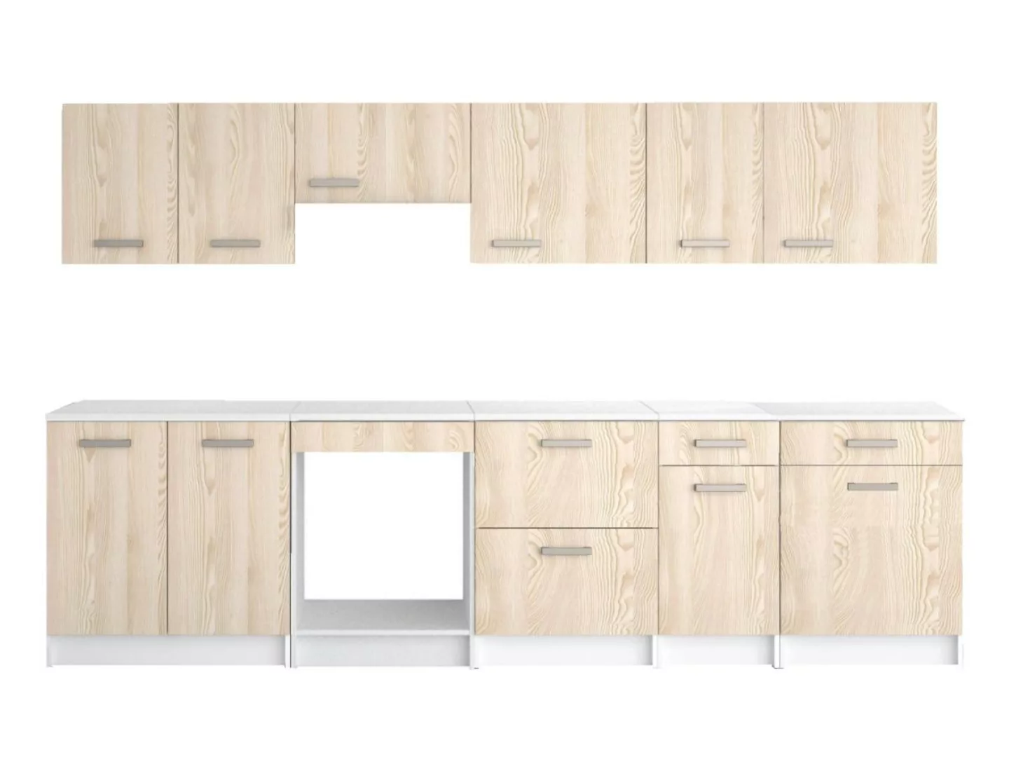 Küchenzeile - mit Arbeitsplatte  300 cm - Naturfarben hell & Weiß - TRATTOR günstig online kaufen