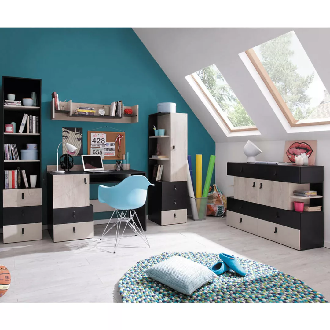 Jugendzimmer Set 5-teilig PITTSBURGH-133 mit Schreibtisch in schwarz mit Ei günstig online kaufen