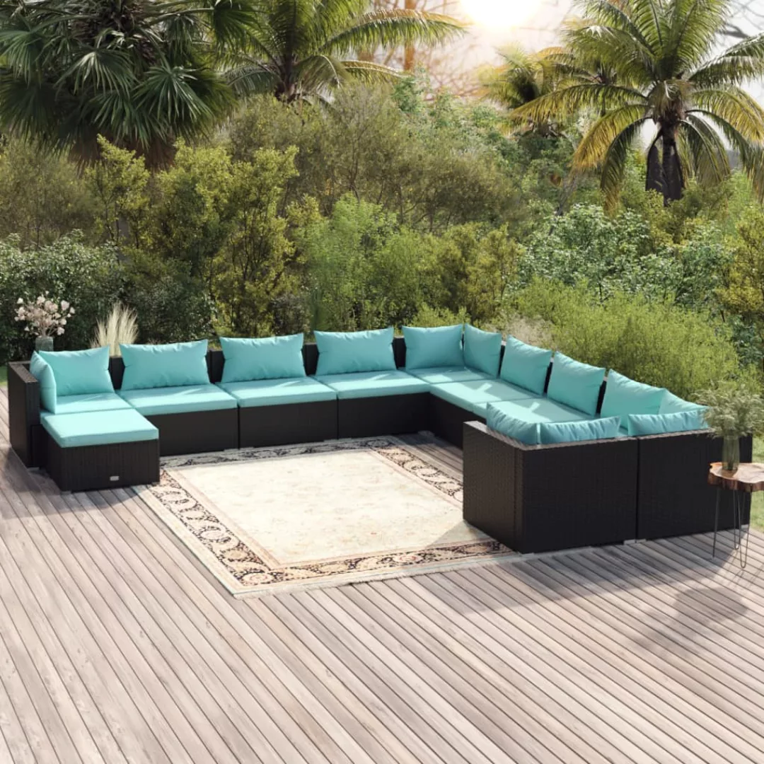 Vidaxl 11-tlg. Garten-lounge-set Mit Kissen Poly Rattan Schwarz günstig online kaufen