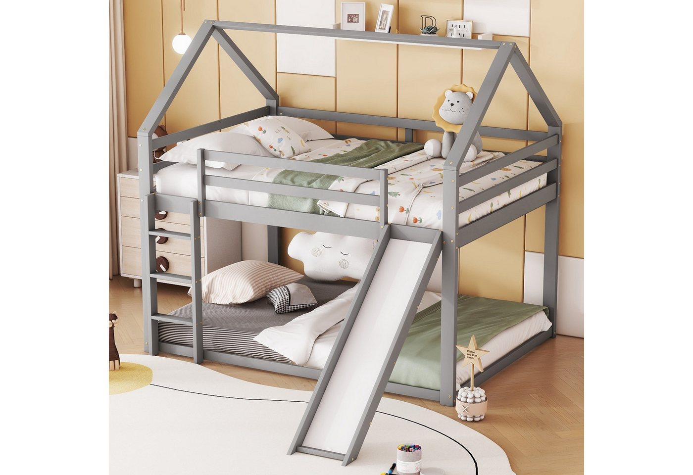 WISHDOR Kinderbett Kinderbett Hausbett Etagenbett Bett (mit Rutsche und Lei günstig online kaufen