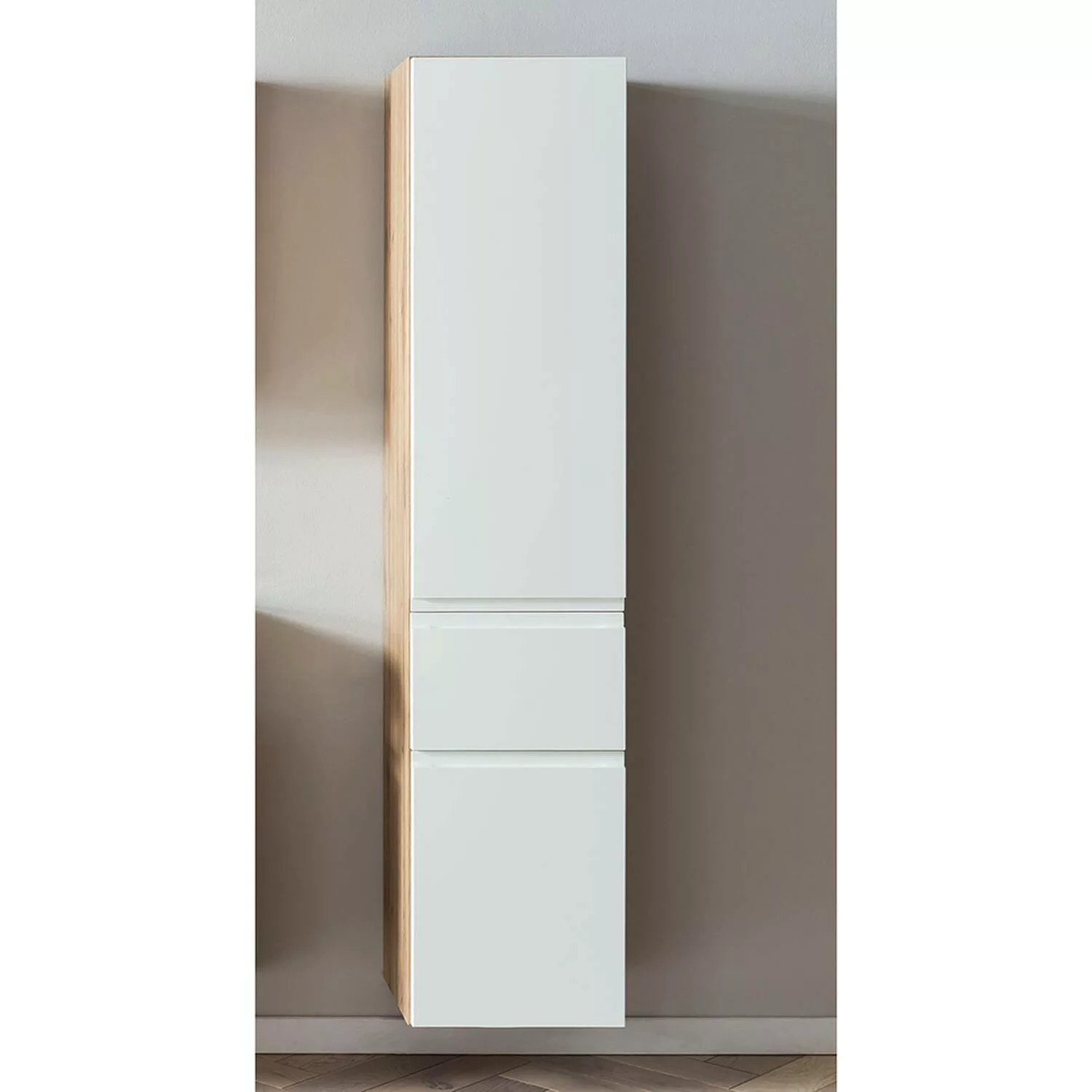 Badezimmer Hochschrank 40cm VASTO-03-WHITE in Wotan Eiche Nb. mit weiß matt günstig online kaufen