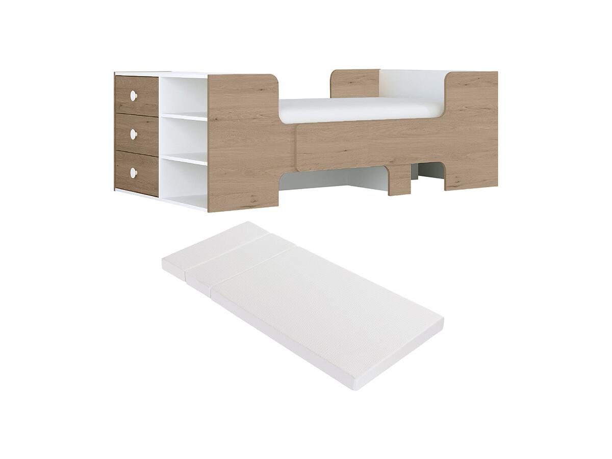 Mitwachsendes Bett mit Stauraum + Matratze - 90 x 140/170/200 cm - Holzfarb günstig online kaufen