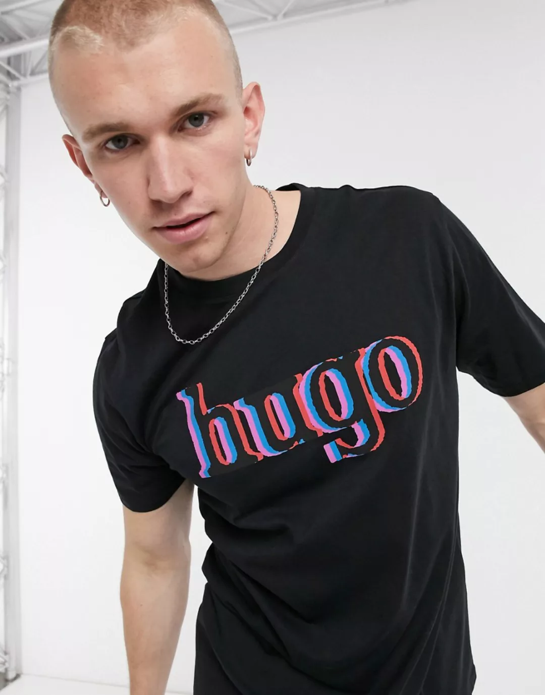 HUGO – Dontrol – T-Shirt mit großem Logo in Schwarz günstig online kaufen